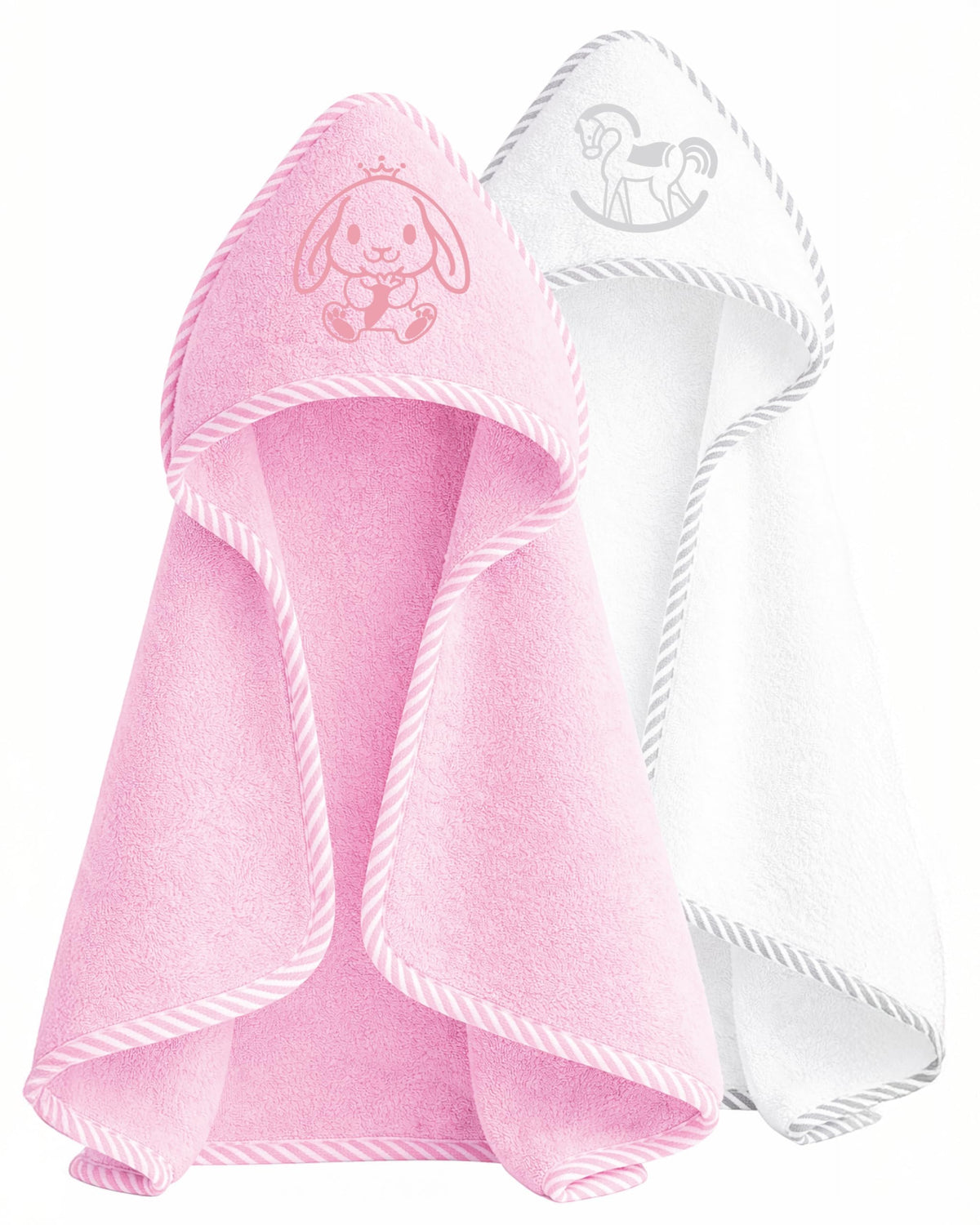 Soft Touch Newborn Essentials 100% Cotton Embroidered Hooded Baby Towel 70 x 70cm for Baby Boys and Girls 0-24 Months (2-Packs)