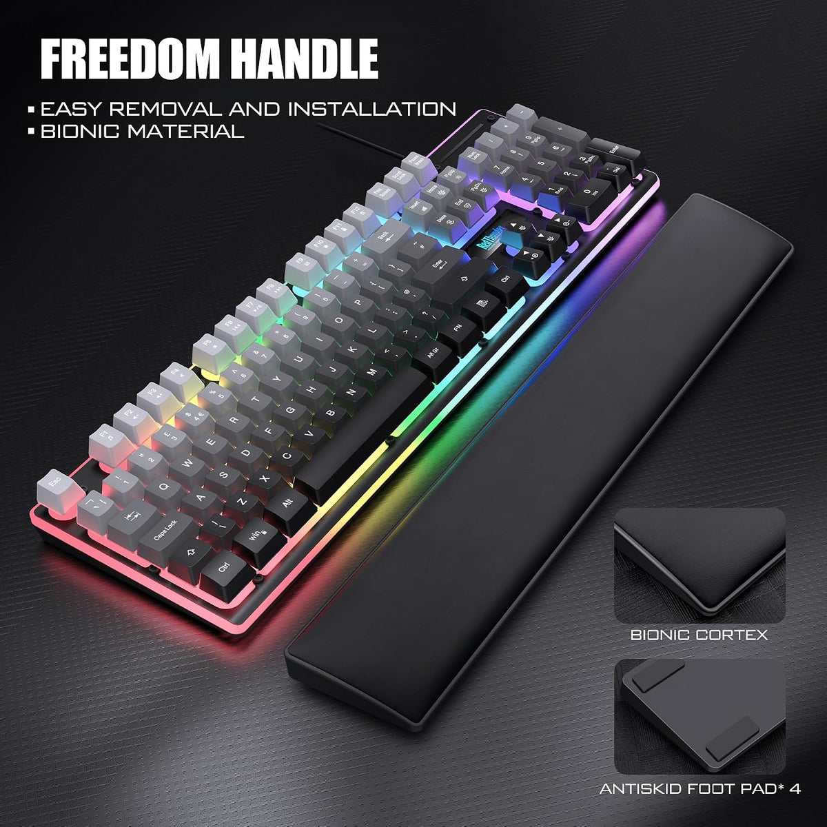 RedThunder K10 Wired Gaming Keyboard and Mouse Combo, UK Layout, True RGB Backlight, Soft Leather Wrist Rest, Ergonomic Anti-Ghosting Keyboard + 7D 7200 DPI Mouse for PC Mac (Gradient Gray)
