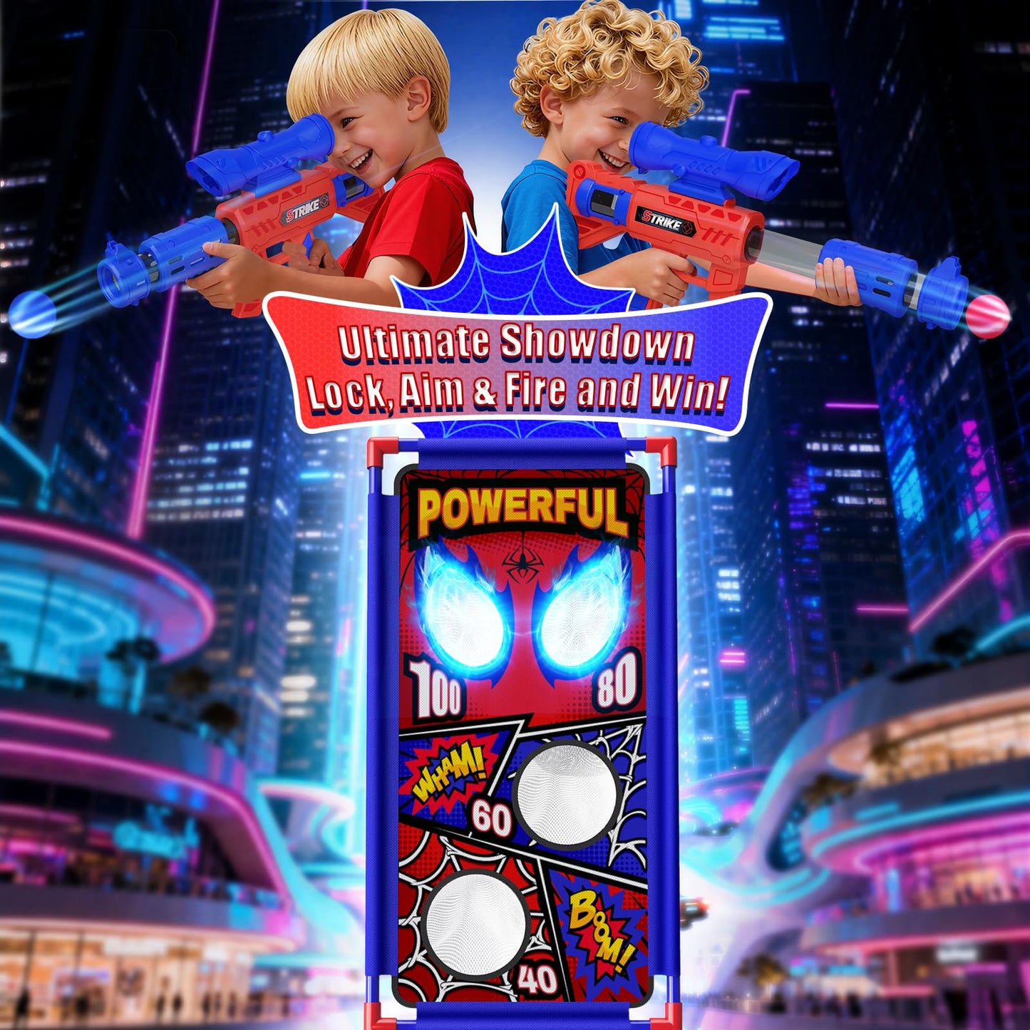Toy from 3-12 years boy, shooting games with 2 air gun guns with visor, 4 point zones, 24 foam balls, outdoor garden games, gift boy 4 5 6 7 8 9 10 years birthday Easter gifts children