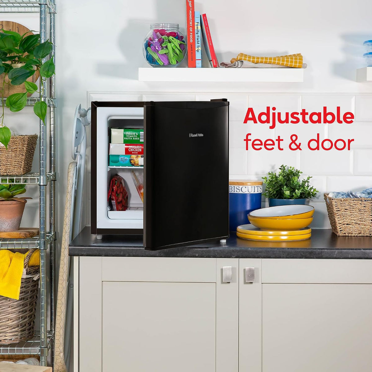 Russell Hobbs Mini Freezer 31 Litre Capacity Black Freestanding Table Top Small Freezer with Adjustable Feet, Removable Shelf & Reversible Door RHTTFZ0E1B