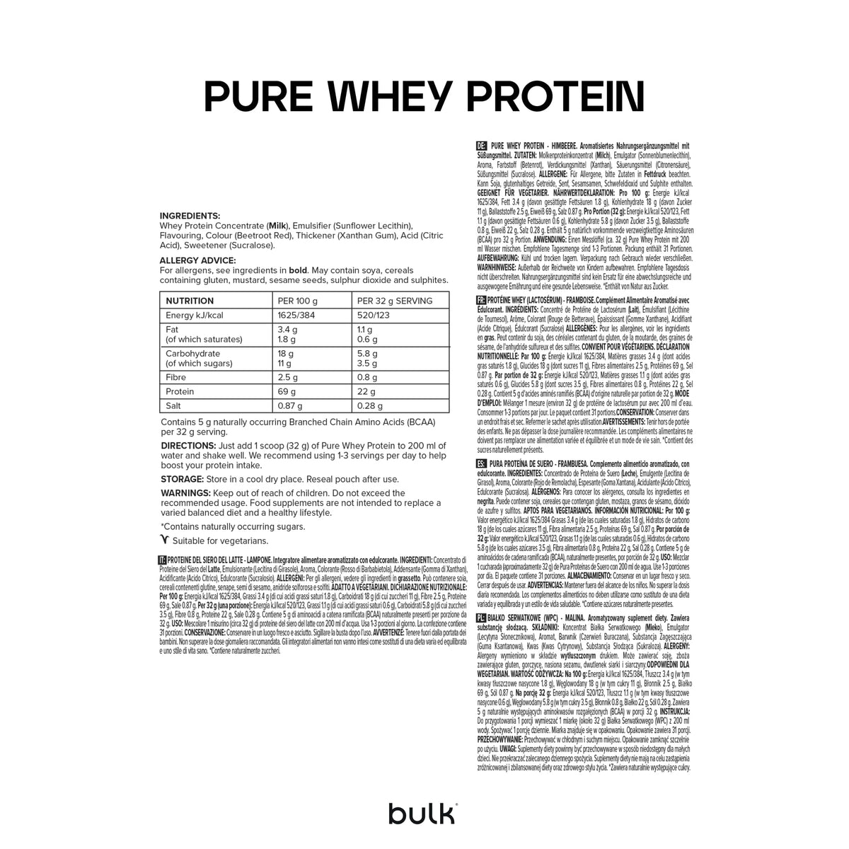 Bulk Pure Whey Protein Powder, Vanilla, 1kg