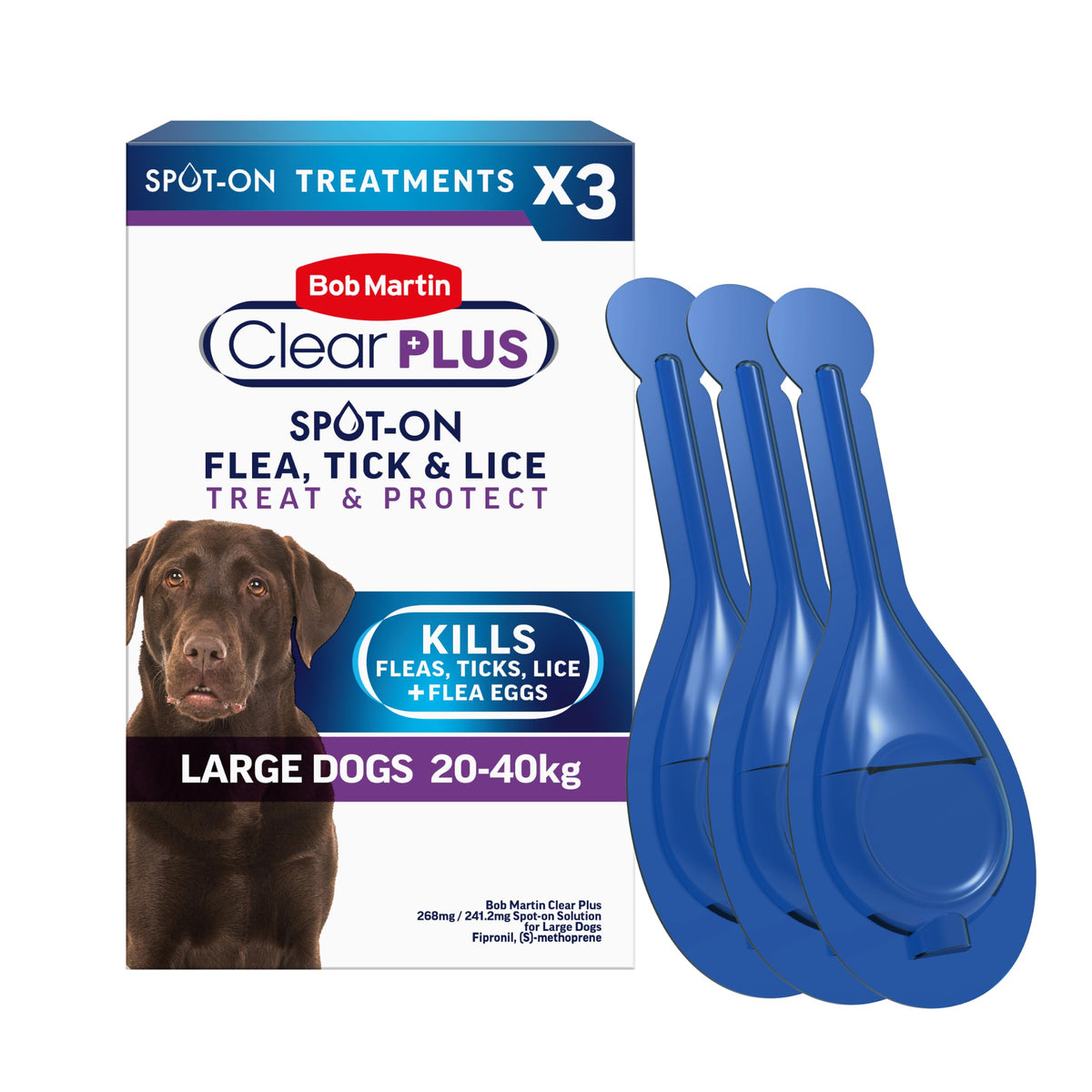 Bob Martin Clear Spot On Flea Treatment for Small Dogs (2-10kg) - Kills Fleas & Ticks (3 Pipettes)