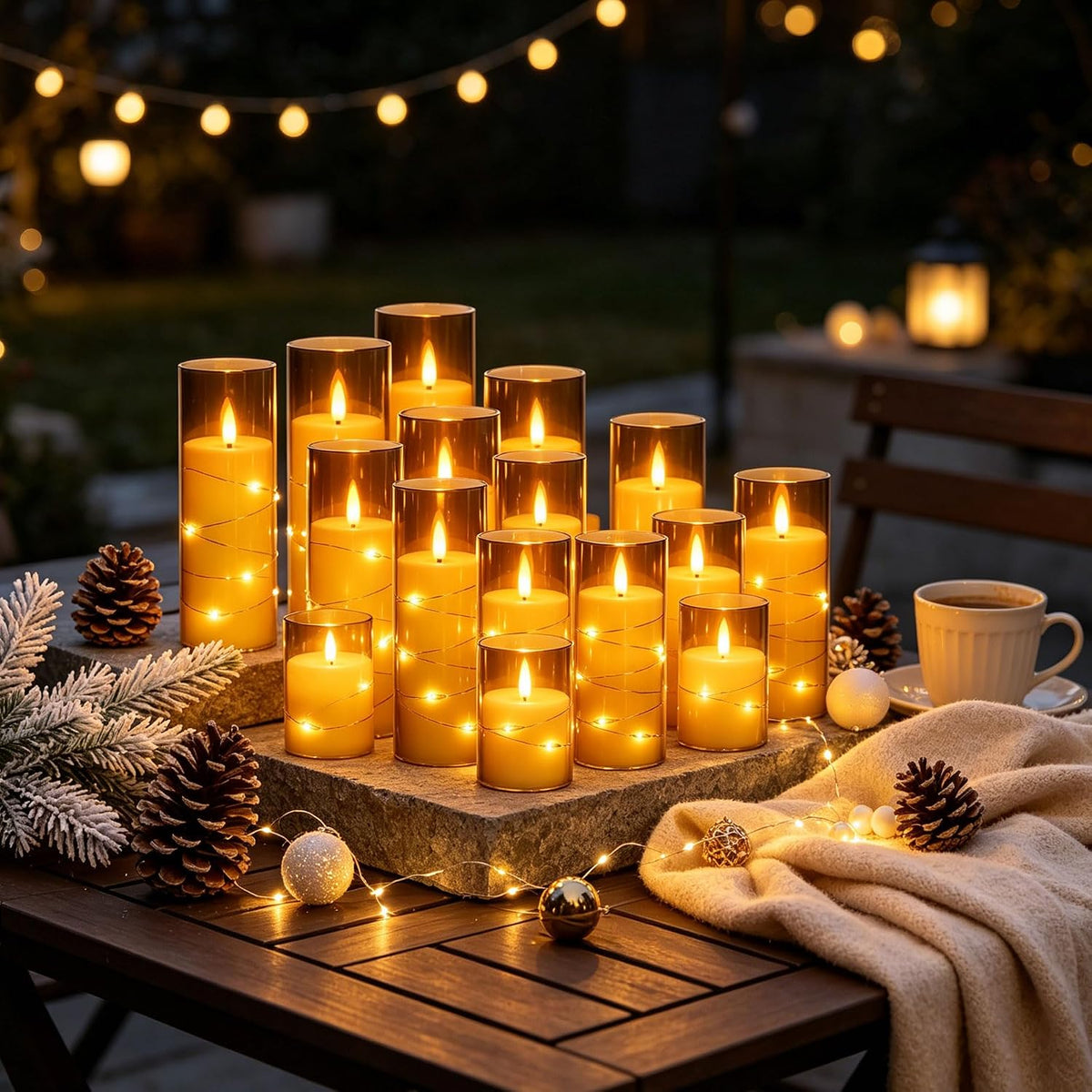 5 Pack Ivory Transparent Taper Candles, Black Wick Flickering Flameless LED Candles with Fairy Lights, Heat Resistant Reusable Plastic Candles, Remote Control, 14/14/16/18/20cm, Indoor Outdoor Decor