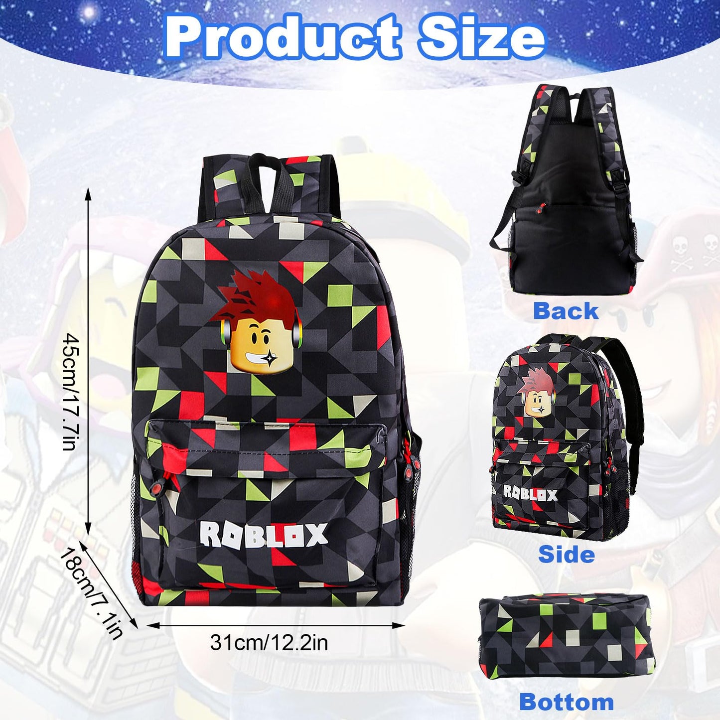 yumcute De-mn Backpack Kids, Teen Game School Bags, Children Primary Schoolbag, Children's School Backpack, 17 Inch Large Capacity Travel Rucksack Waterproof Boys Girls Book Bags for Aged 3-12 Years