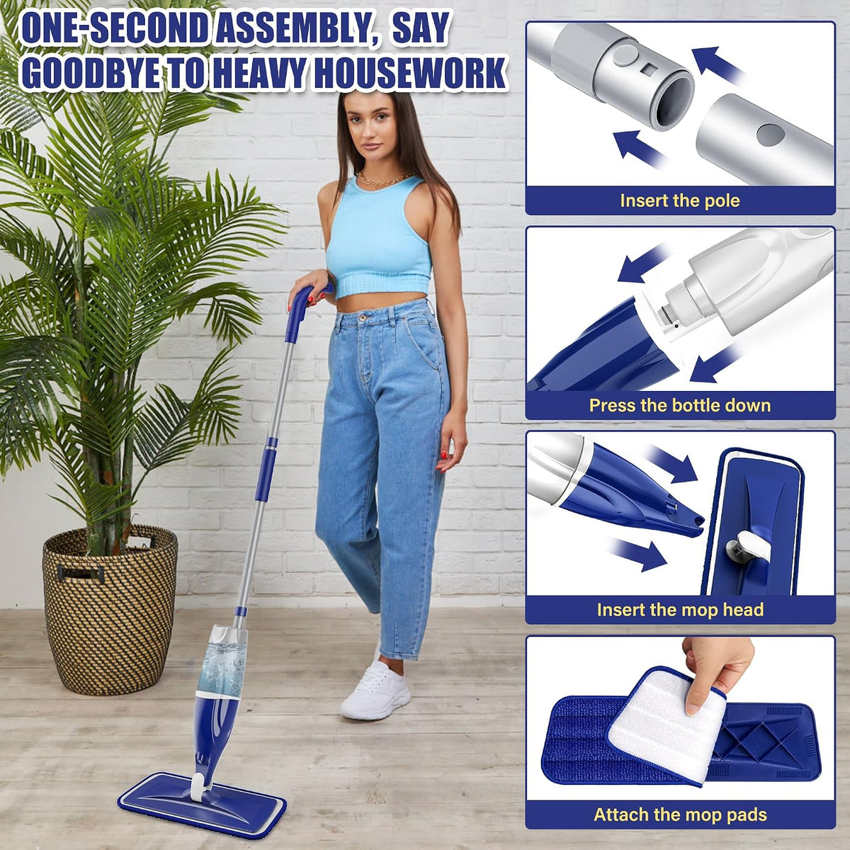 Spray Mops with 3 Washable Pads: Microfibre Floor Mop for Cleaning Floors