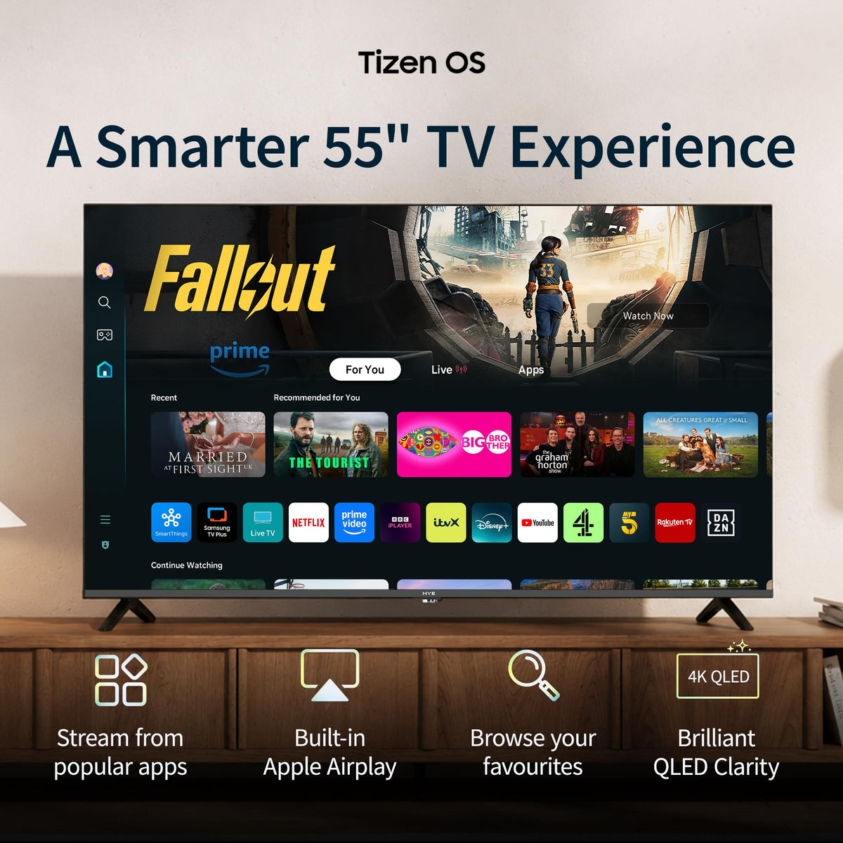 HYE 50" LED Smart TV - 4K Ultra HD, Samsung Tizen OS & Gaming Hub, Black