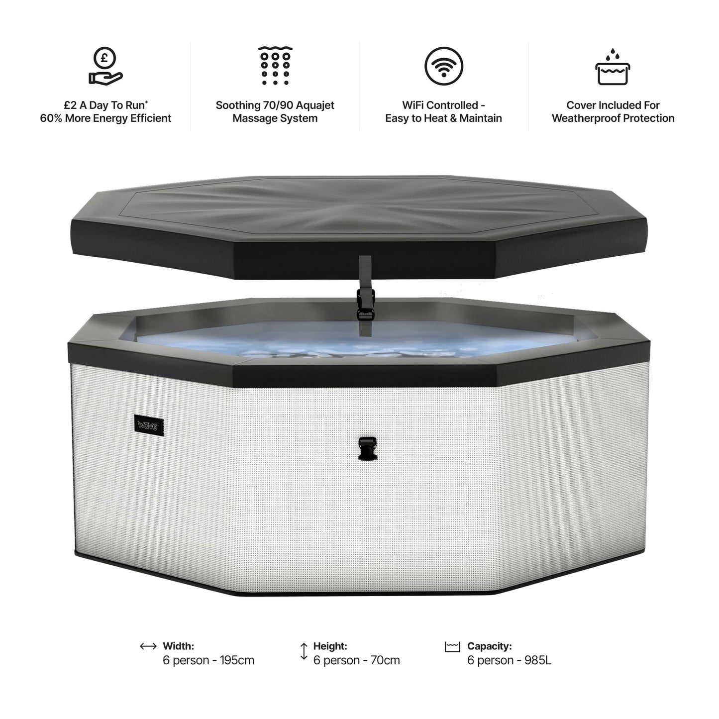 Wave Como 6 Person Eco Foam Hot Tub | Portable Outdoor Spa with Rapid Heating | Durable PVC Material | Easy Setup | Ideal for Garden and Patio Relaxation (Charcoal Black, 6 Person | EnergySave Bundle)