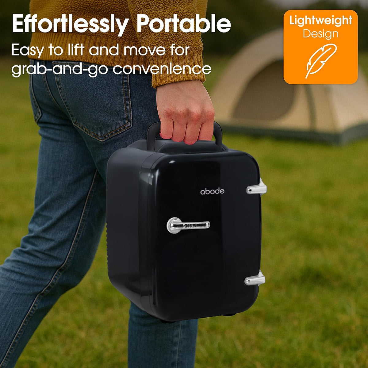 Abode Black Mini Fridge A4CLR201B 4L/6 Can Portable Thermoelectric Mini Cooler & Warmer for Drinks, Cosmetics/Makeup/Skincare, AC/DC Power, Retro Style, For Bedroom, Home, Caravan, Car