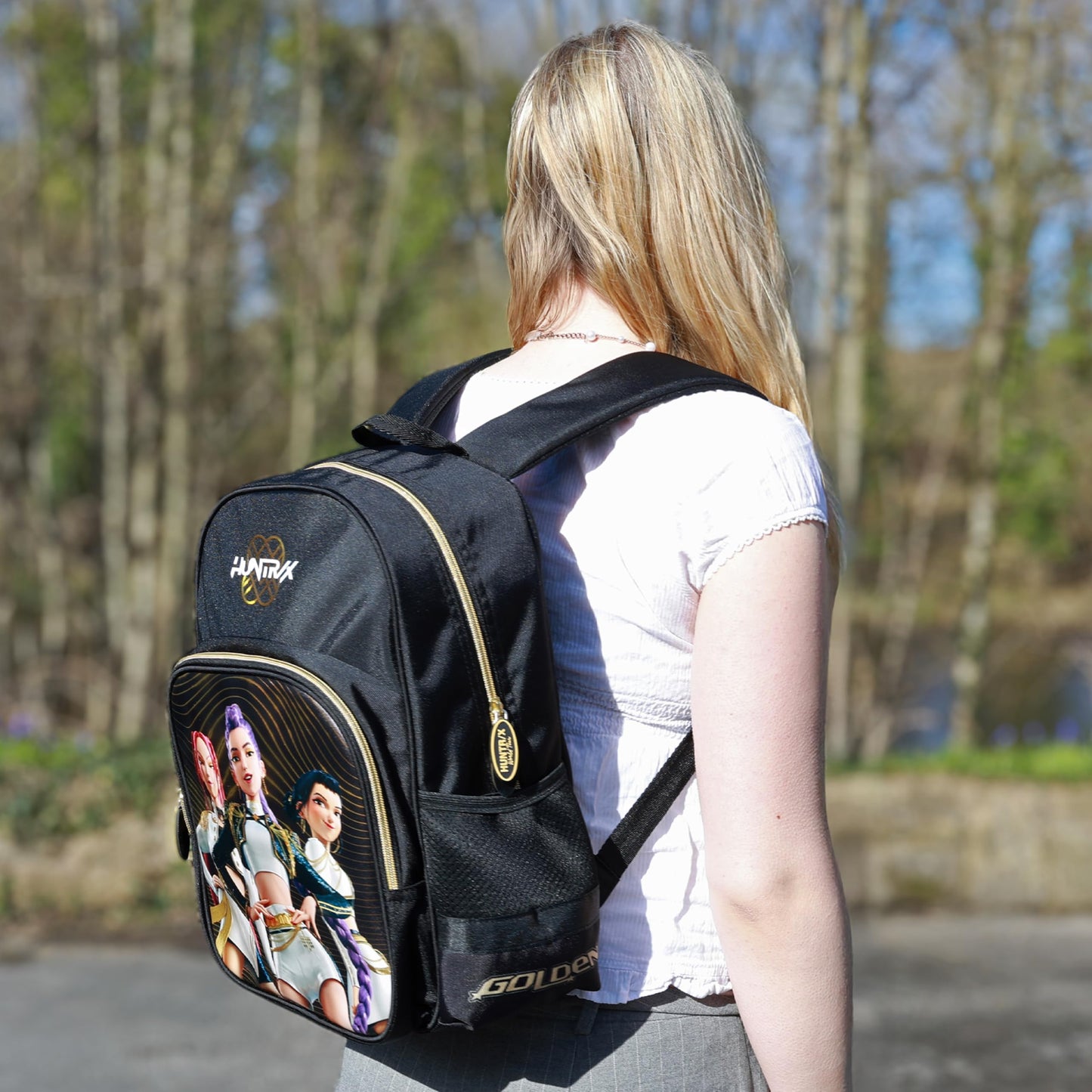 Blue Sky Studios KPop Demon Hunters HUNTR/X Backpack - Official Merchandise - Lightweight Kids School Bag with Padded Straps, Front Pocket & Silver Holographic Details - 36cm K-Pop Purple Rucksack