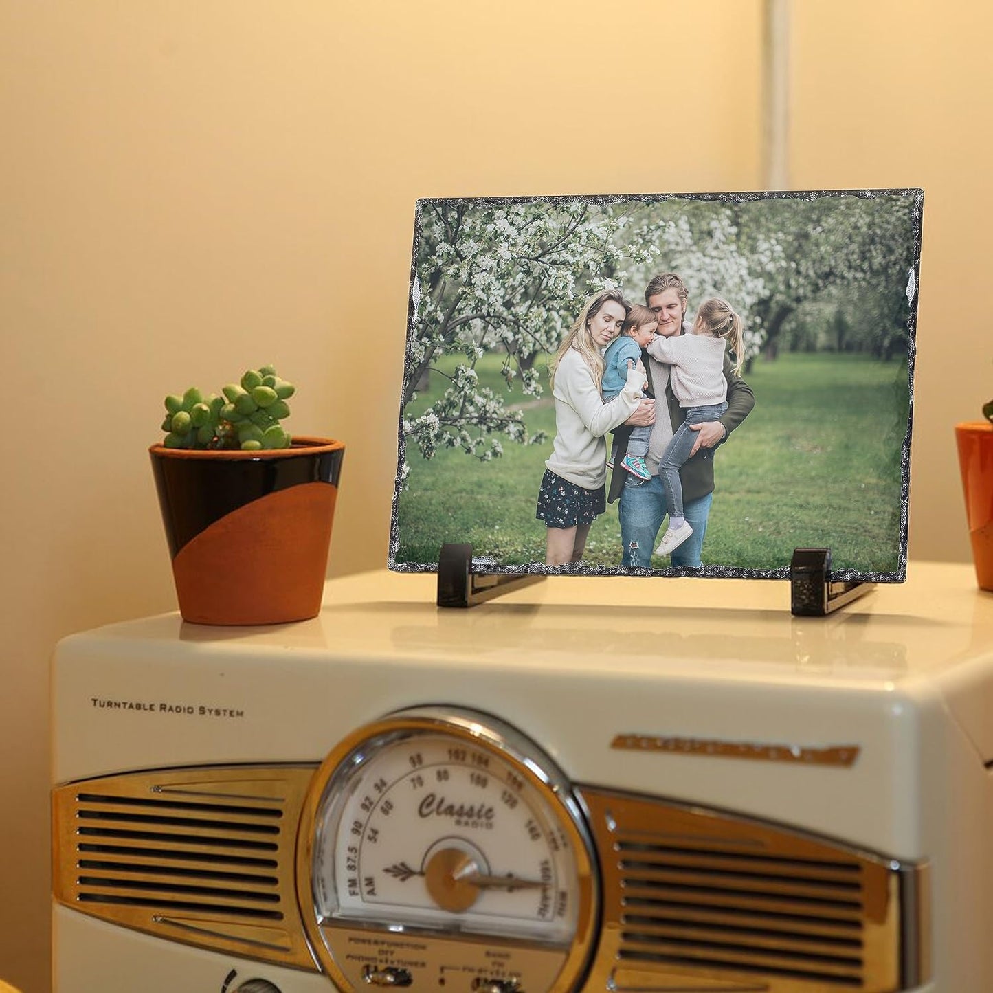 PB TECH Personalised Rock Slate Photo 15 x 20cm Rectangle Shape Printed Rock Slate Picture for Her Him Custom Gifts for Birthday Anniversary Christmas Wedding Valentines Day Mothers Day.