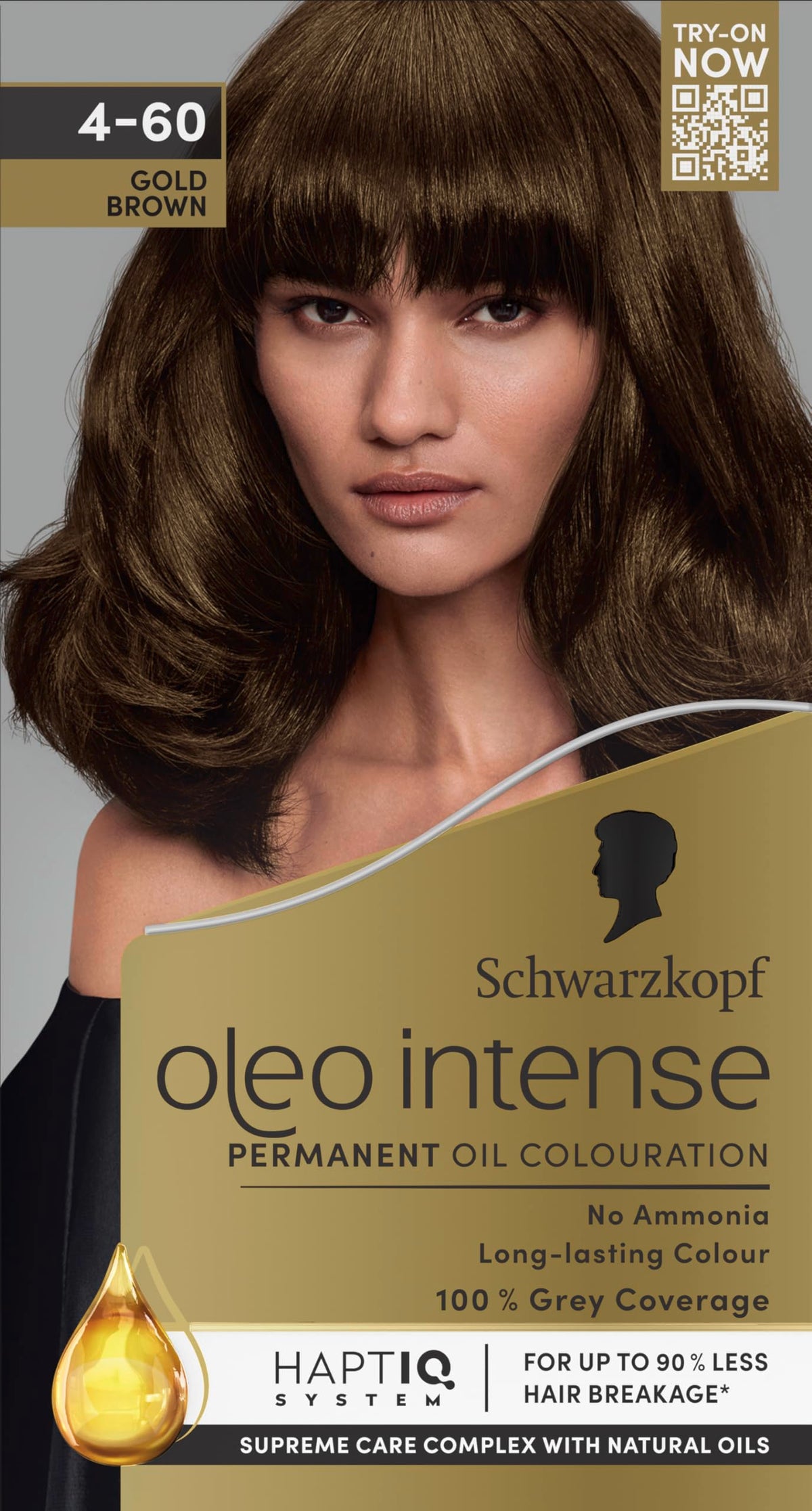 Schwarzkopf Oleo Intense Permanent Hair Colour 4-60 Gold Brown | Ammonia Free Oil Hair Dye | 100% Grey Coverage | Long-Lasting Rich Colour | With HaptIQ System & Caring Oil Mask (Pack of 2)