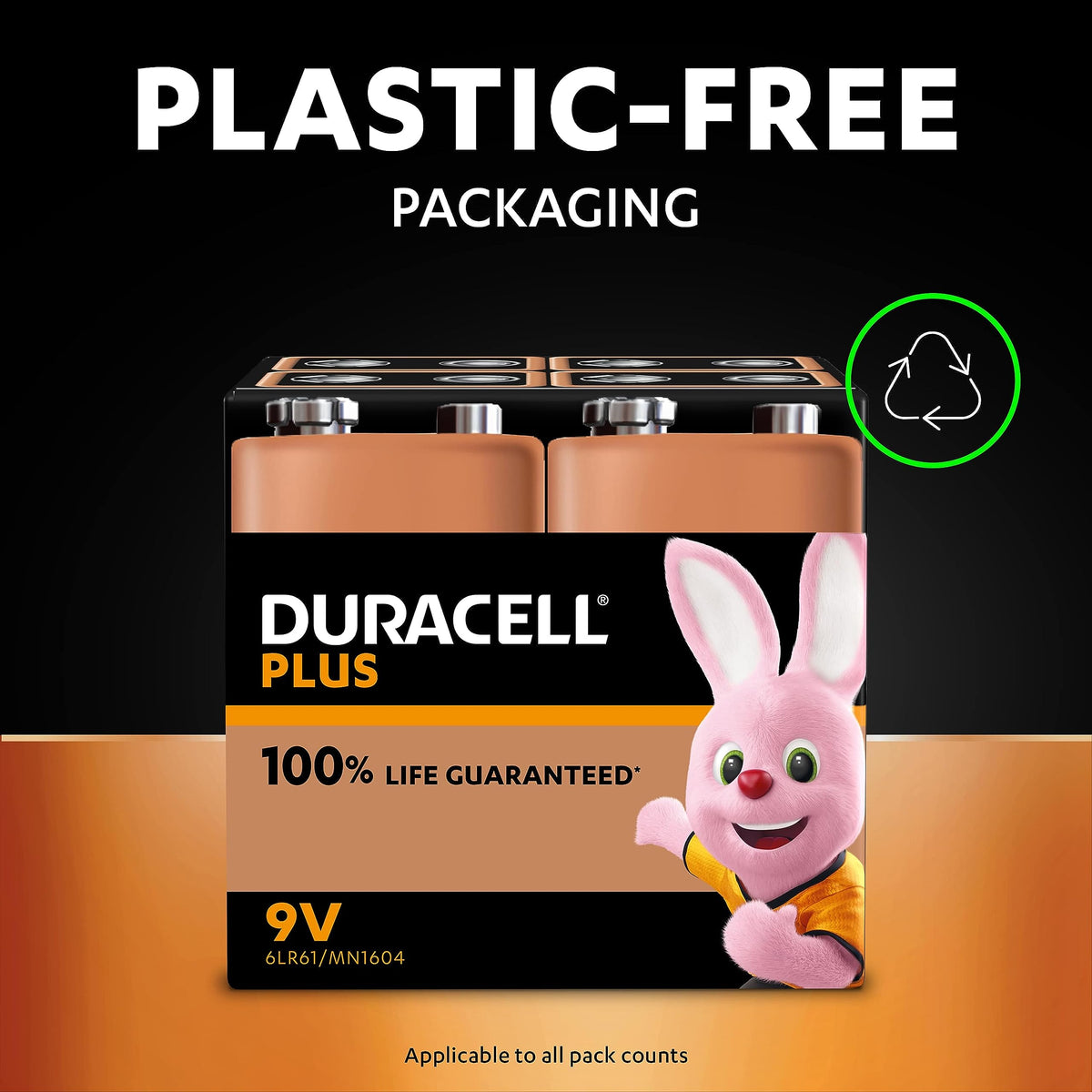 DURACELL Plus 9V Alkaline Batteries (2 Pack) 6LR61