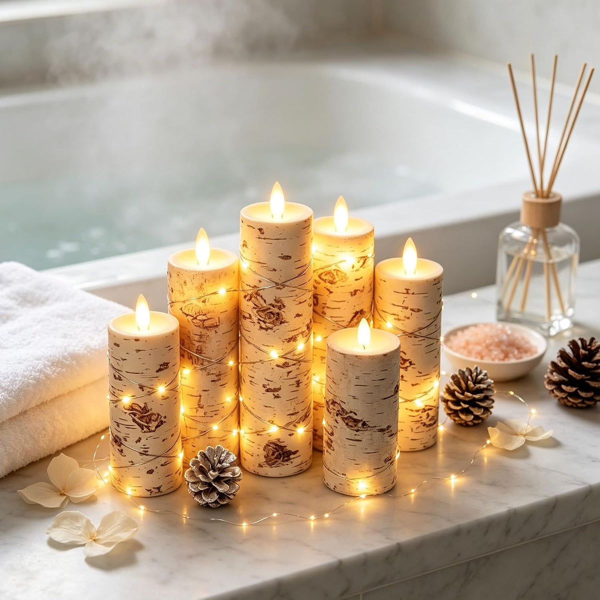 Da by 3 Pack Ivory Flameless LED Candles with Fairy Lights, Realistic Moving Flame Paraffin Wax Candles, Remote Control, Soft Warm Light, 8cm D x 12.5/14.5/16.5cm H, Indoor Wedding Home Decor