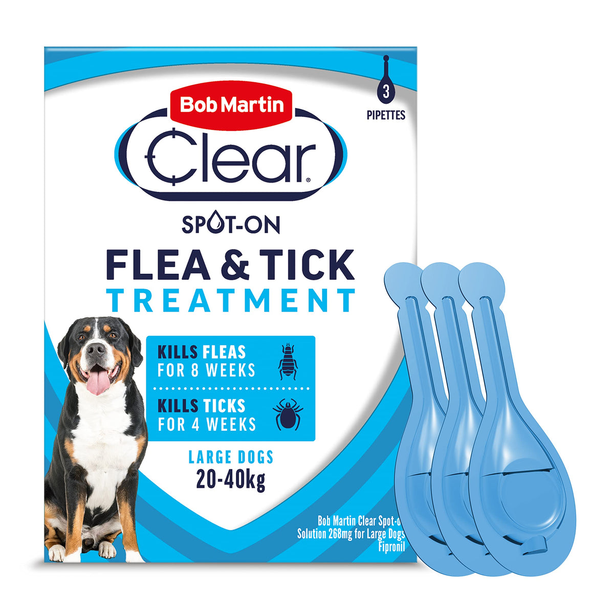 Bob Martin Clear Spot On Flea Treatment for Small Dogs (2-10kg) - Kills Fleas & Ticks (3 Pipettes)