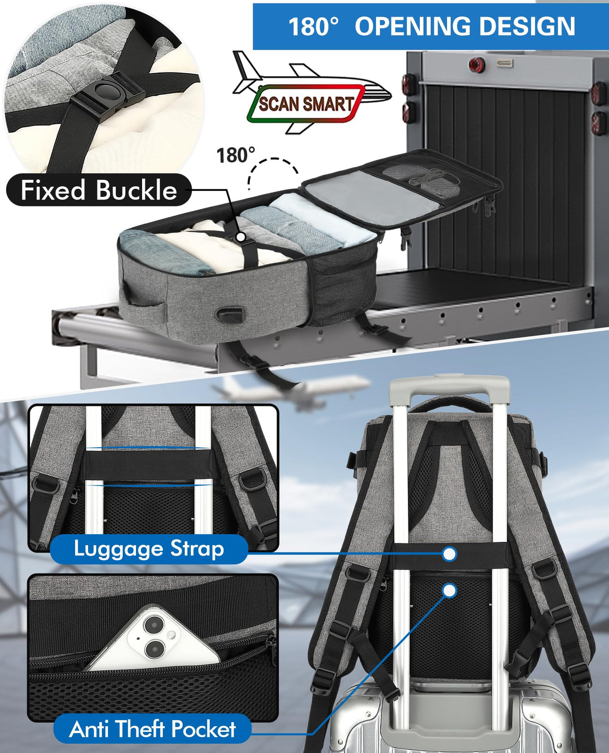 KLOSTAIN Cabin Bags 40x20x25 for Ryanair Underseat Travel Backpack Hand Luggage Carry-ons Bag Cabin Size 20L for Airplanes Flight Ruscksack Black