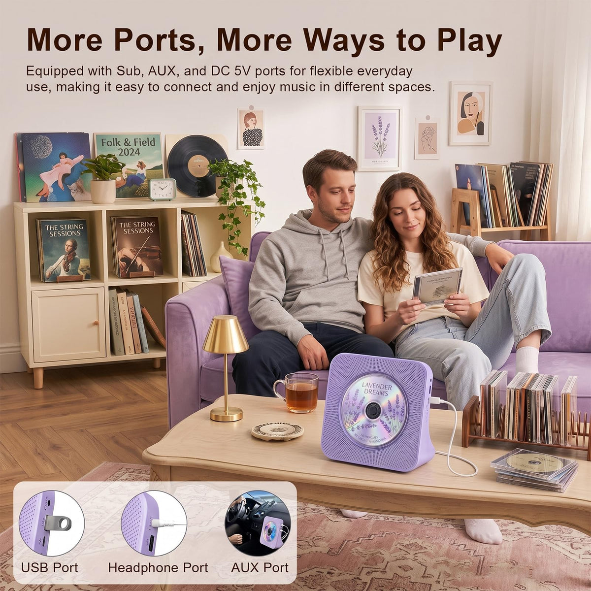 Portable CD Player with Bluetooth, Gueray Desktop CD Players for Home, Bulit-in Double HiFi Speakers, AUX&Headphone Jack, FM Radio Boombox with Remote Control, USB Port,LCD Display (Blue)
