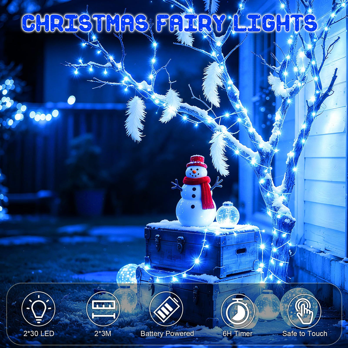 Dalugo Battery Fairy Lights, 3M 30 LED Warm White String Lights with 6h Timer, IP65 Waterproof Battery Powered Fairy Lights for Indoor Outdoor Christmas Decorations