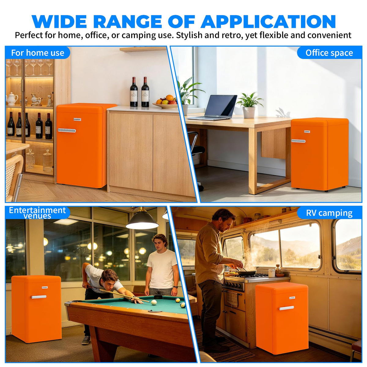 Retro Mini Fridge, 72L Compact Refrigerator, 43dB Quiet Operation, Adjustable 7-Temp Control, with LED Light, for Bedroom, Office, Kitchen & RV