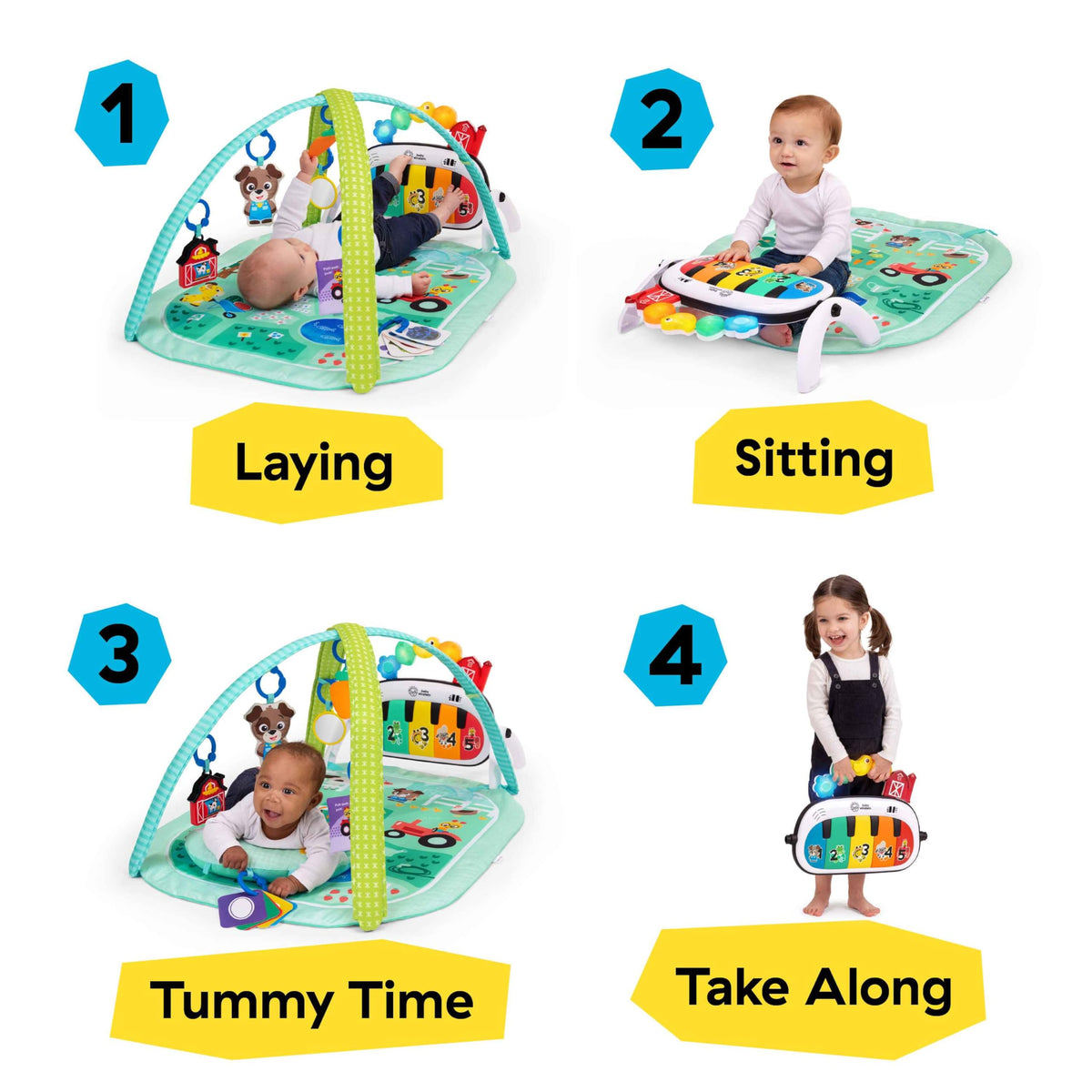 Baby Einstein 4-in-1 Kickin Tunes Play Gym, Tummy Time Baby Play Mat with Kick Piano, Music & Language Discovery, Sensory Toys, Lights & Sounds, for Newborns & Up