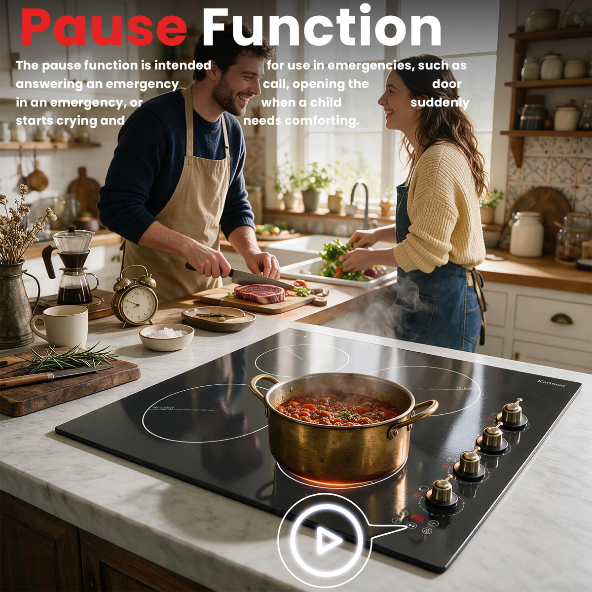 Karinear Electric Ceramic Hob 60cm 4 Zones with Built-in Extractor Hood