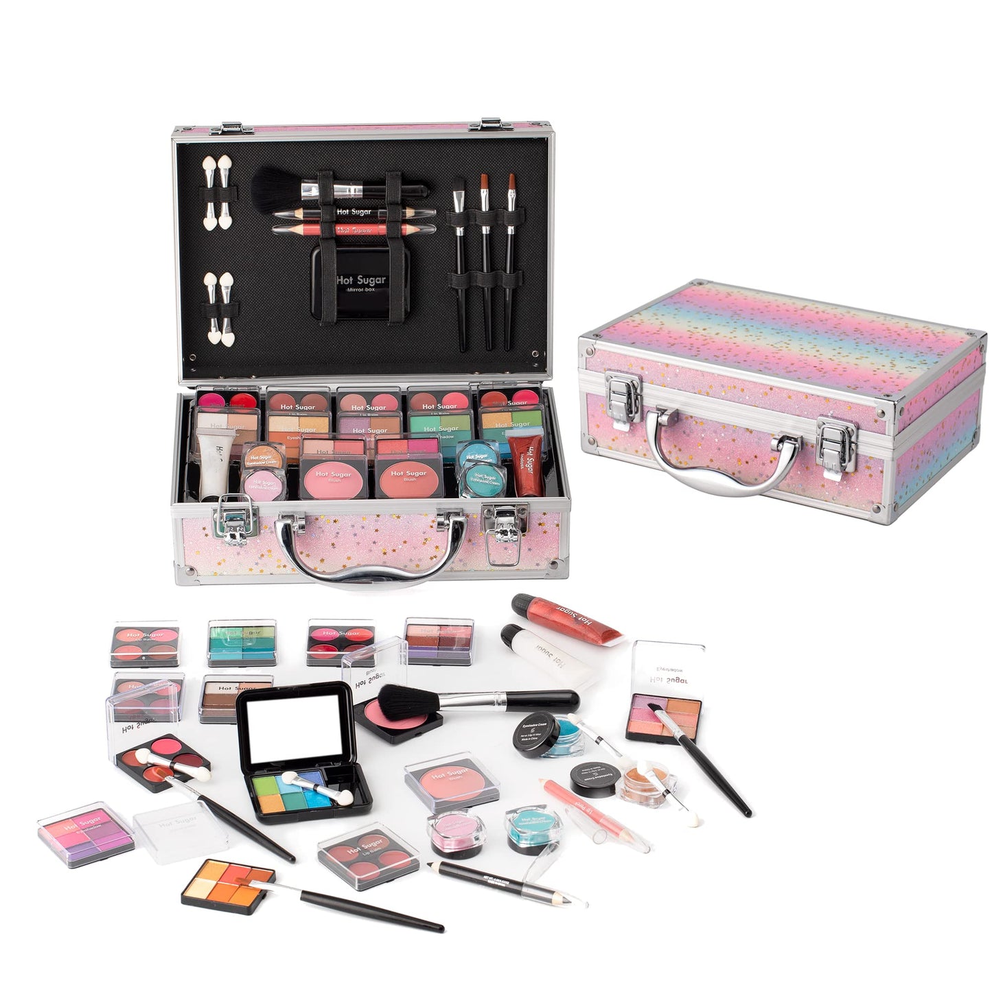 Hot Sugar Girls Makeup Set, Complete Starter Cosmetics Kit with Eye Shadow, Lip Balm, Blush, Lip Gloss, Brushes, Eye Pencils and Mirror (Mermaid)