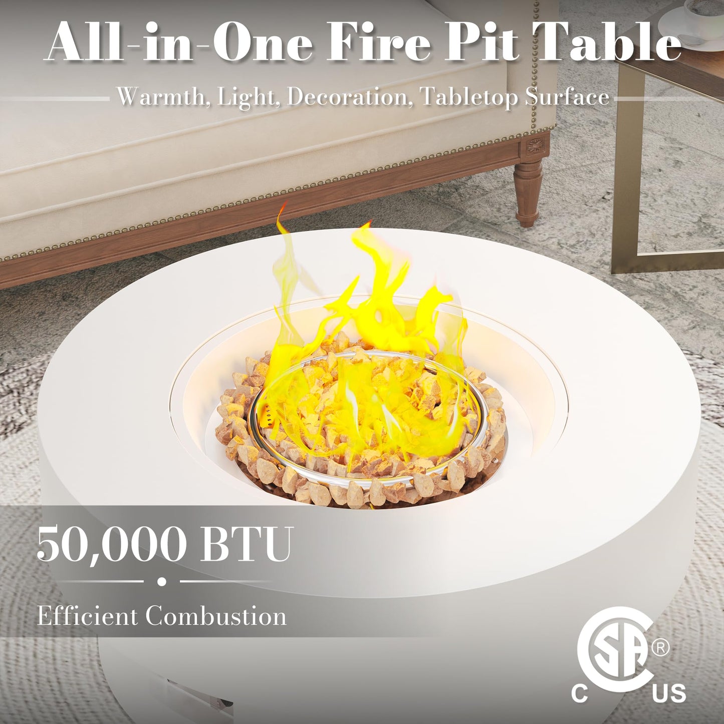 Smokeless Fire Pit with Removable Ash Pan, Fire Pits for Garden Wood Burning, Portable Camping Firepit, for Backyard Patio, Stainless Steel, Waterproof Bag & Poker Included, 50 x 38cm, Silver