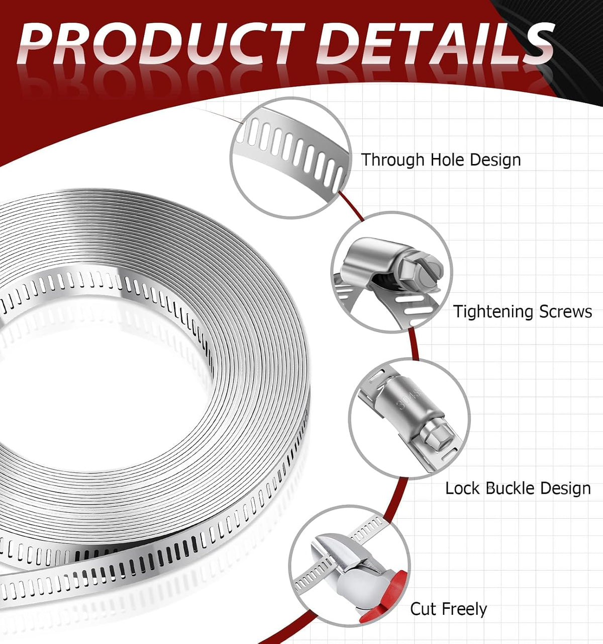 Bolatus Hose Clips 21-38 mm, 12 Pcs Hose Clamp Stainless Steel 304
