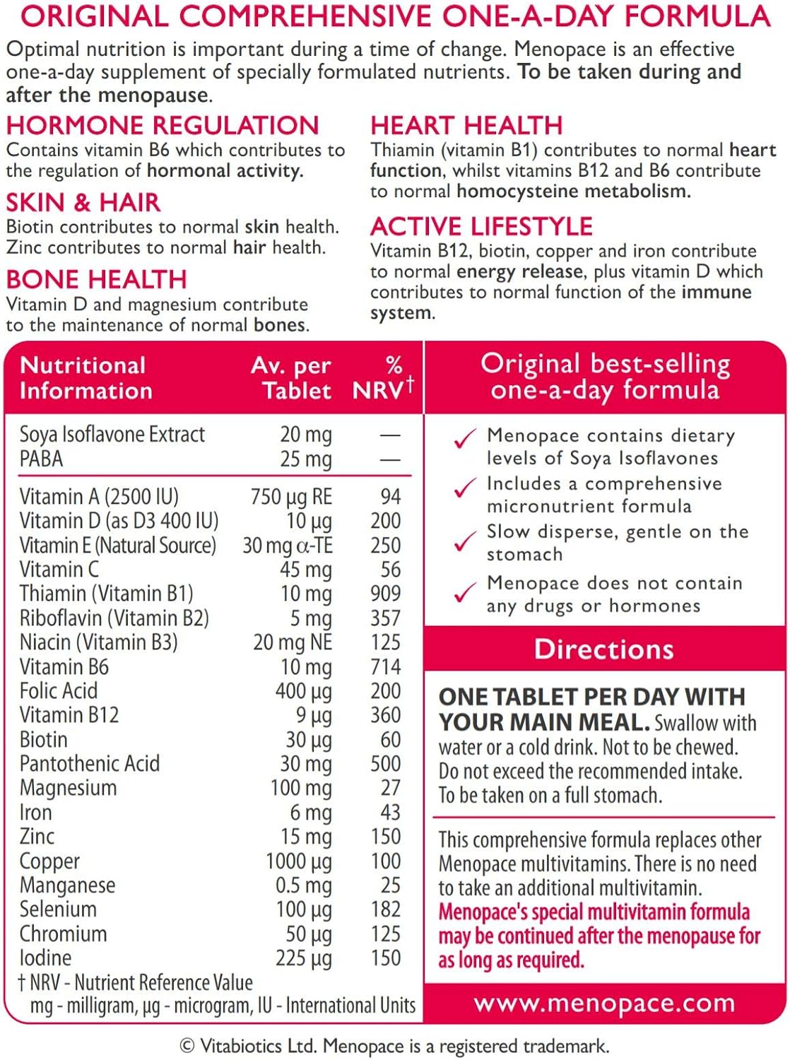 Menopace Original by Vitabiotics - 90-Day Menopause & Perimenopause Vitamin Supplement Tablets - UK's No.1 Menopause Supplement Brand