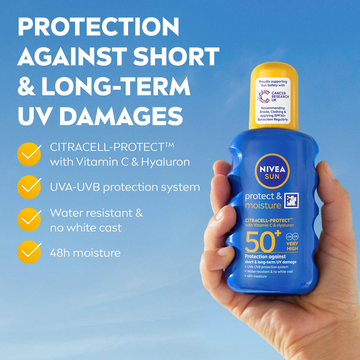 NIVEA SUN Protect & Moisture Sun Spray SPF 50+ (200ml), Moisturising Suncream Spray with SPF 50+, Advanced Sunscreen Providing Immediate, Effective UVA + UVB Protection (Pack of 2)