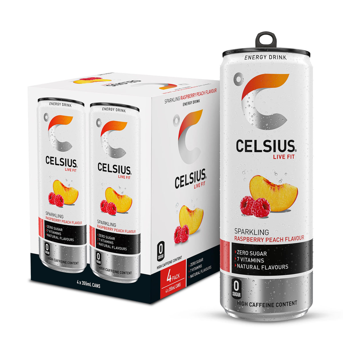 CELSIUS Energy Drink, Sparkling Mango Lemonade, Natural Flavours. No Artificial Colours, Sugar Free Energy Drinks, 355 mL, 4-Pack