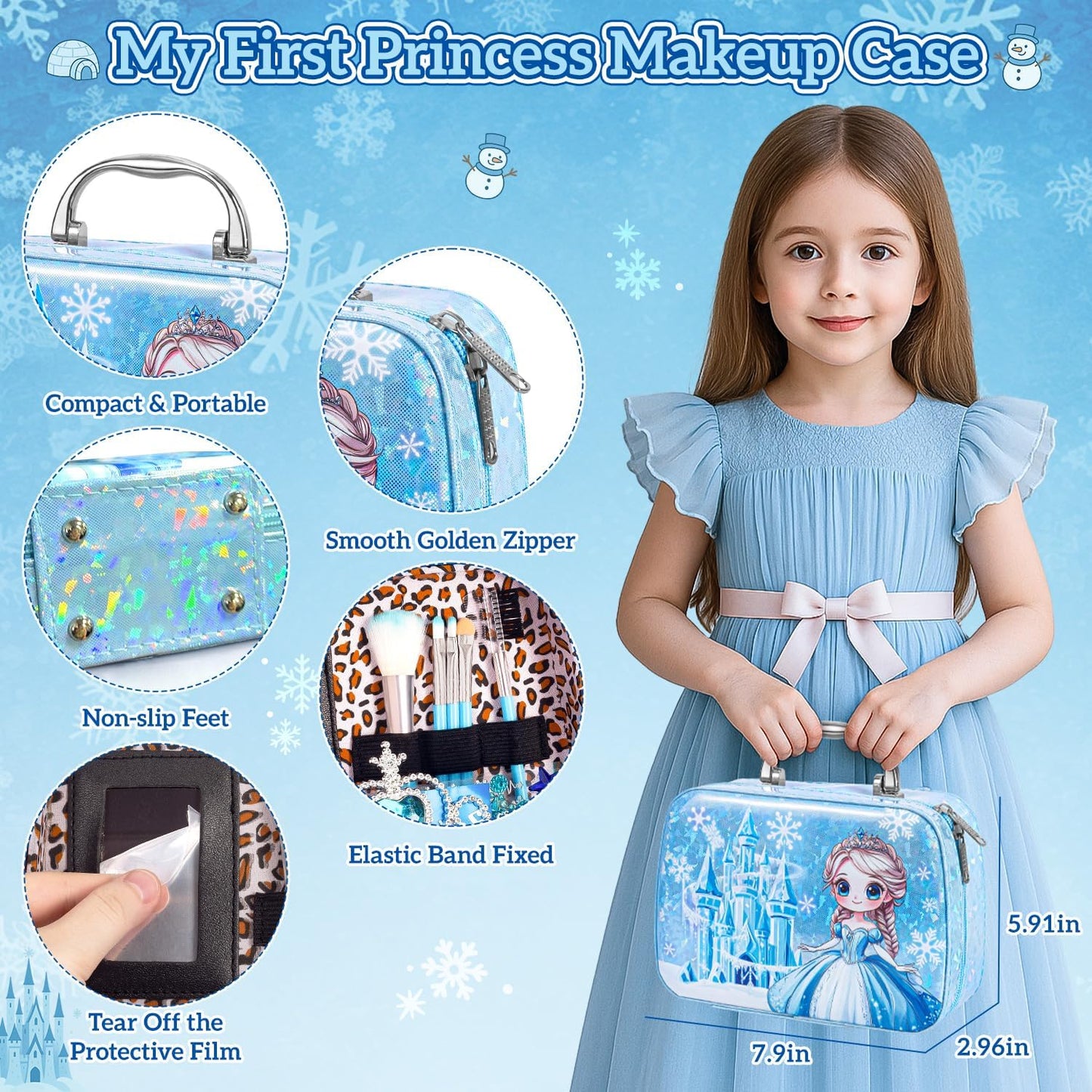 Hohosunlar Kids Makeup Sets for Girls, Washable Makeup Kit Girl Toys, Safe Pretend Play Princess Toys Make Up Set with Water-Base Peel-off Nail Polish Christmas Birthday Gift for Toddlers Ages 4-12
