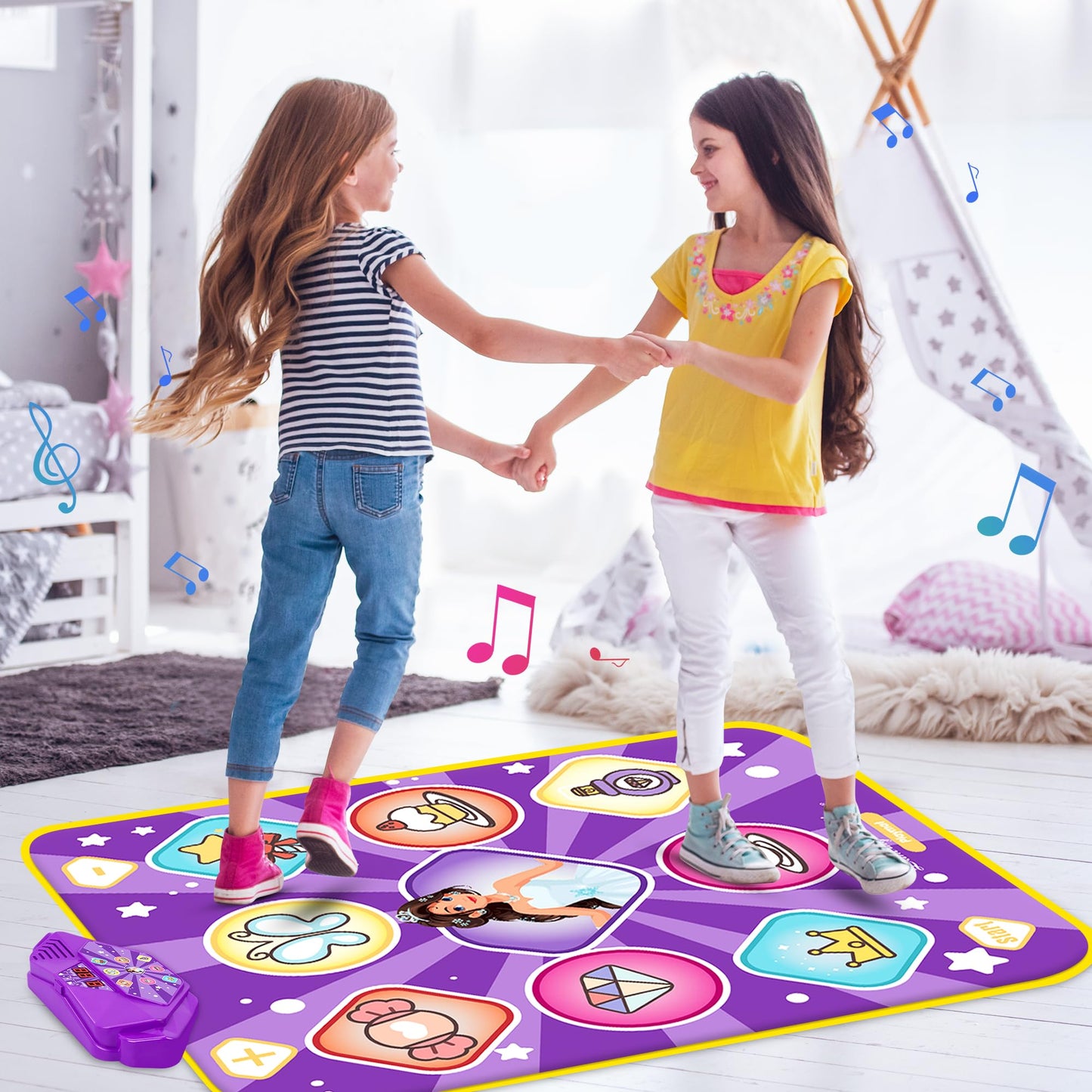 FHNSEL Dance Mat for Girls,Light Up Dance Pad,Kids Musical Dance Play Mat with Light Up 9 Pattern,Built-in Music, 5 Game Modes,Toys Gifts for 3 4 5 6 7 8 9 10 11 12 Year Old Girls Boys and Adult