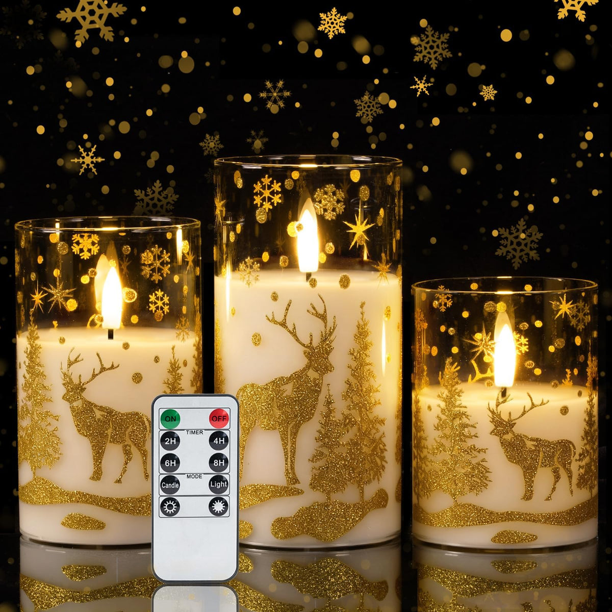 Homemory Real Wax LED Candles Flickering, Clear Glass Shell, Gold, Set of 3