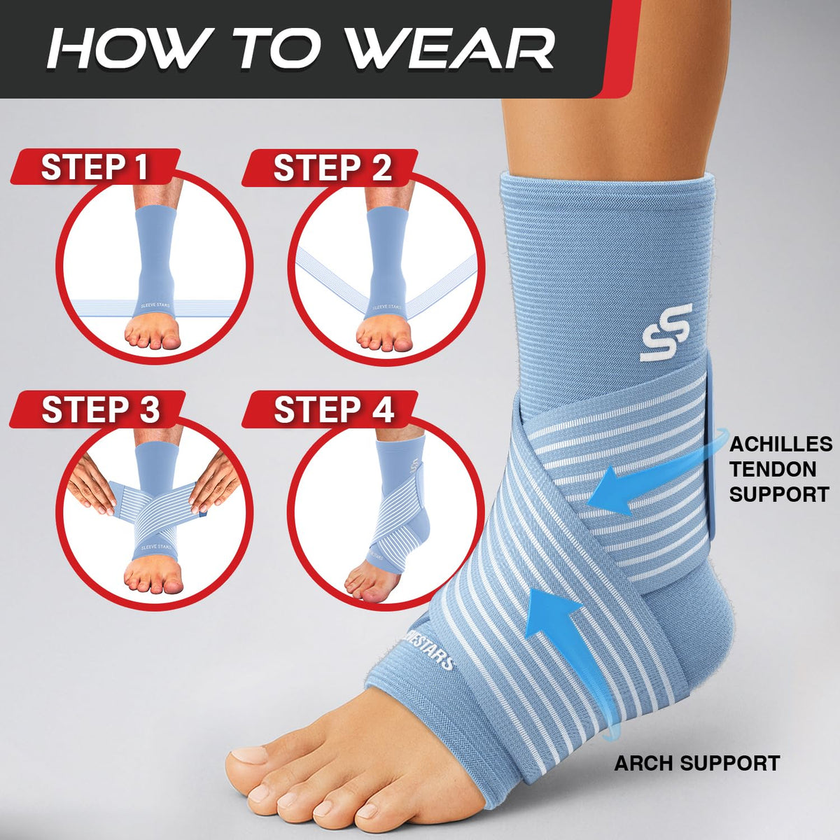 Sleeve Stars Ankle Brace Men & Women Support (Single/L:12"-13"/Black)
