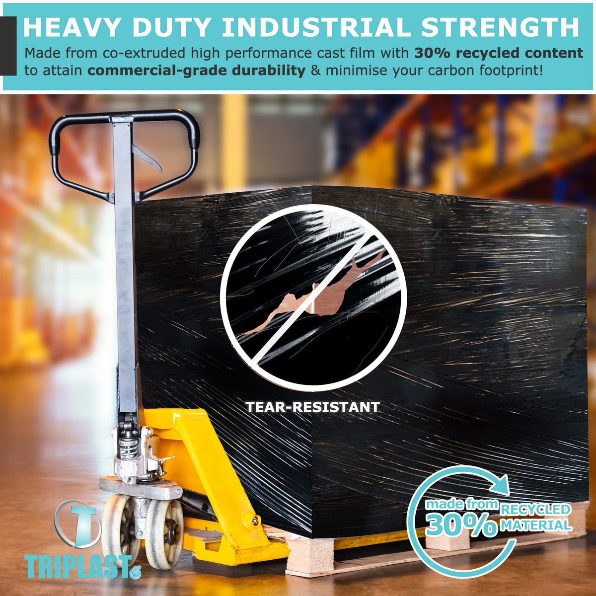 Triplast Pallet Stretch Shrink Wrap Roll (400mm x 250m) - Pick Qty & Colour - Heavy Duty Pallet Wrap, Industrial Stretch Wrap, Packaging Cling Film, Strong Plastic Wrap, Luggage Wrap (Black, 1 Roll)