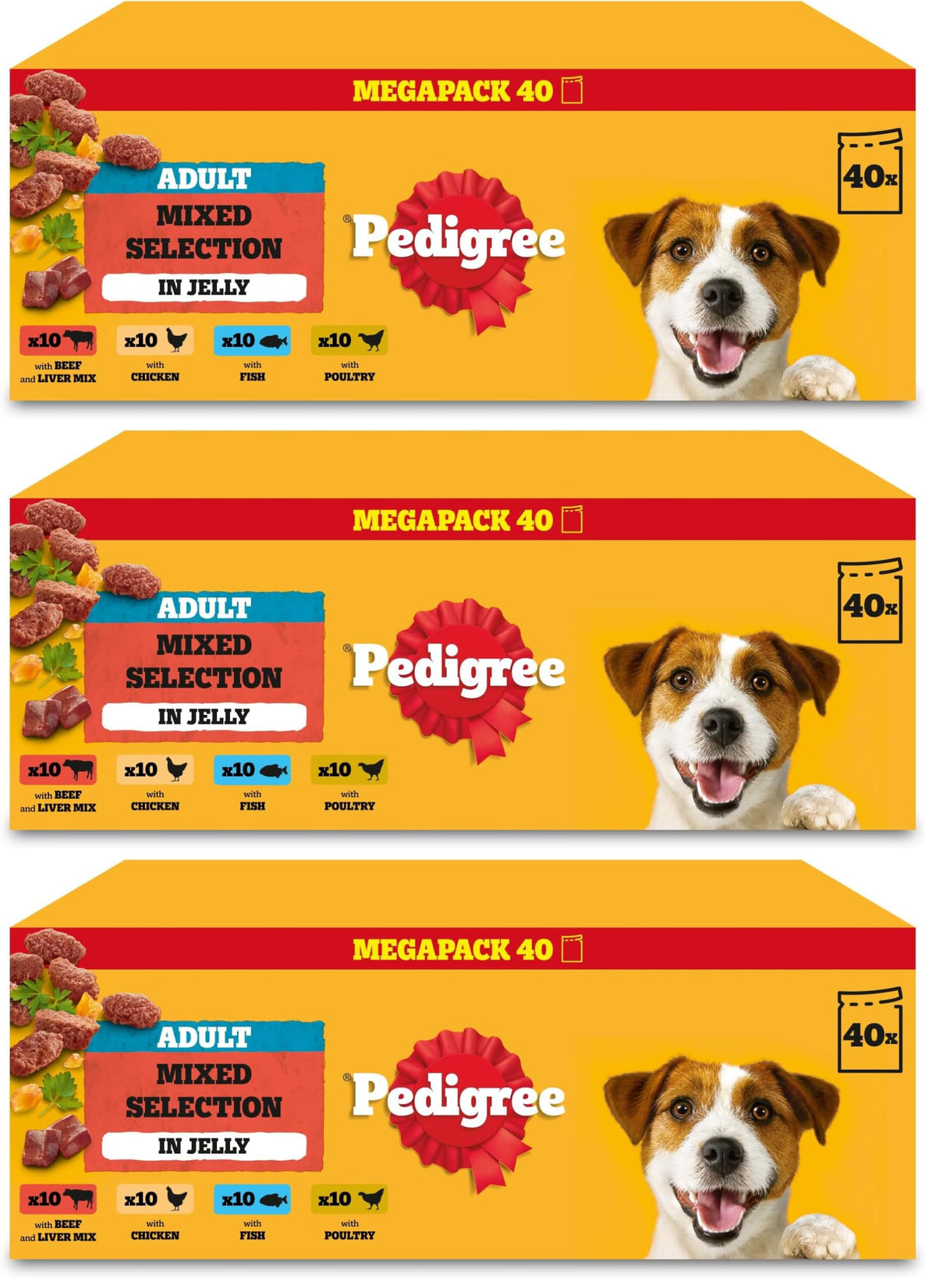 PEDIGREE Adult Dog Food Pouches Mixed Selection in Jelly 40 x 100 g Mega Pack