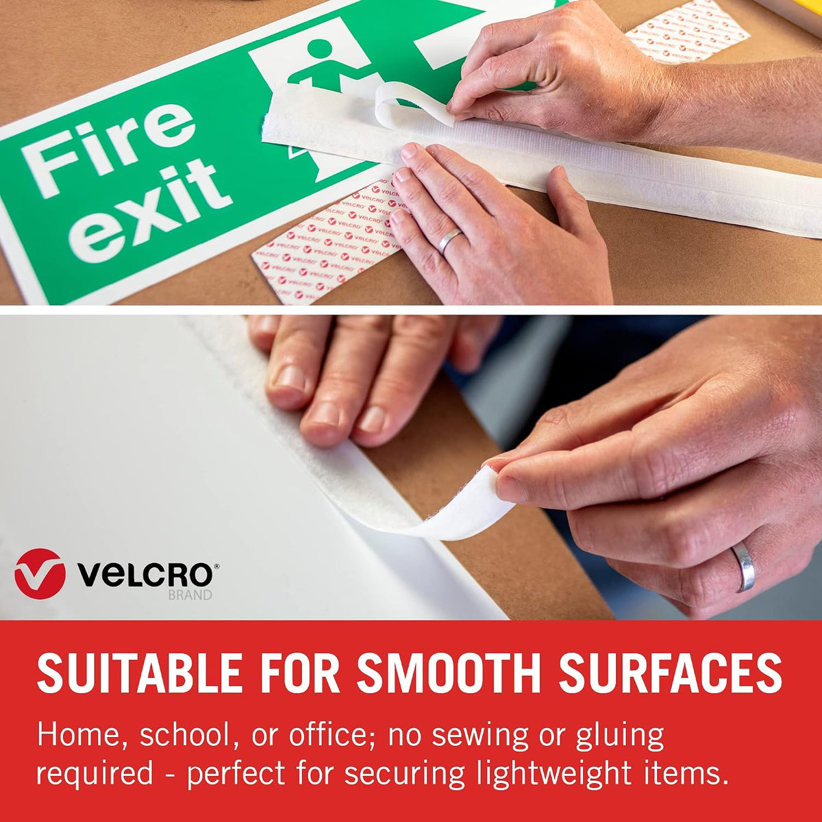 VELCRO Brand VEL60210 - Stick On Hook and Loop Fasteners | Perfect for Home or Office | 20mm x 1m Tape | White