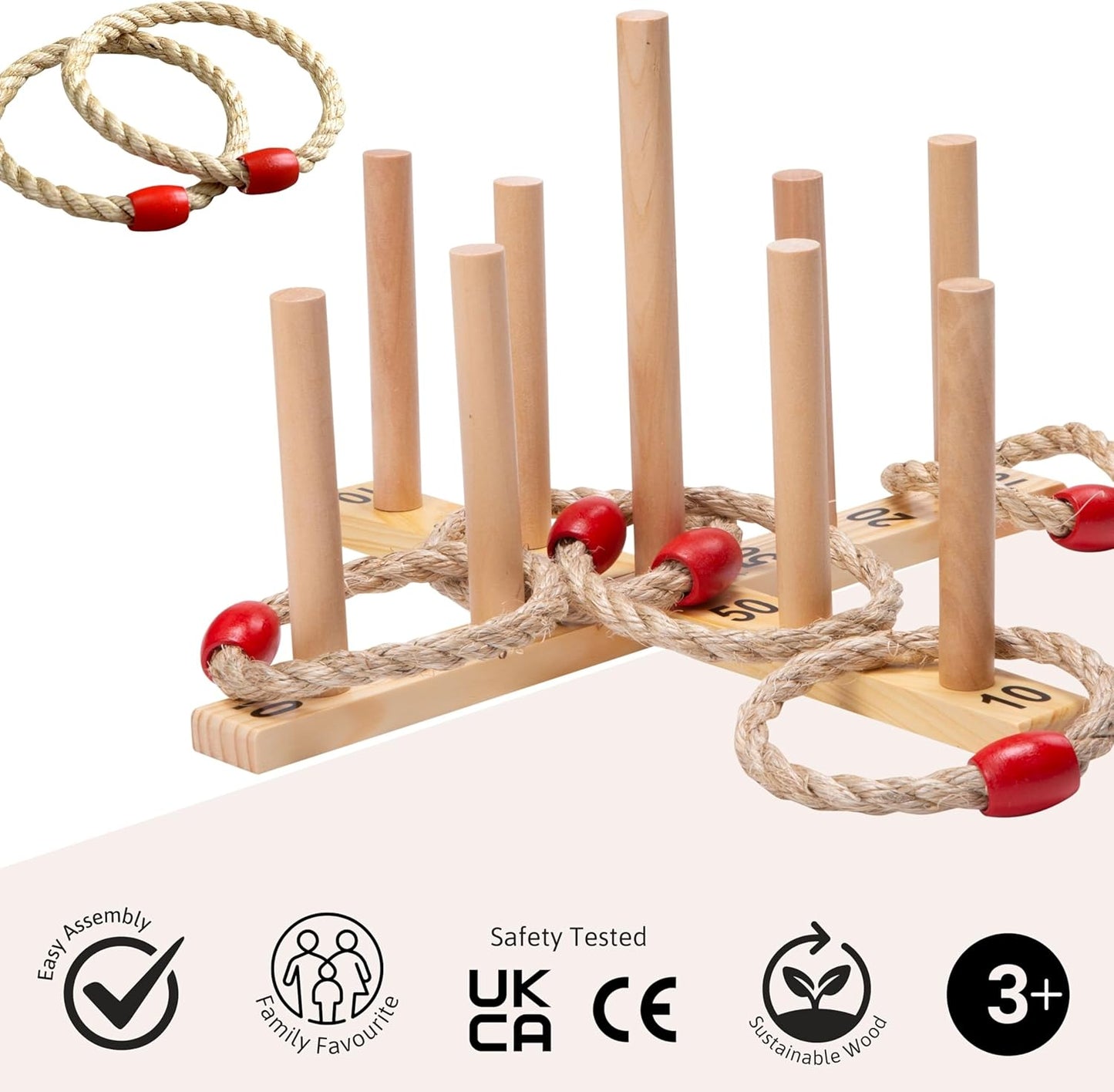 Jaques of London Wooden Quoits Garden Game | Outdoor Games for Adults & Kids | 9 Pin Ring Toss Game | Family Lawn Games | Since 1795