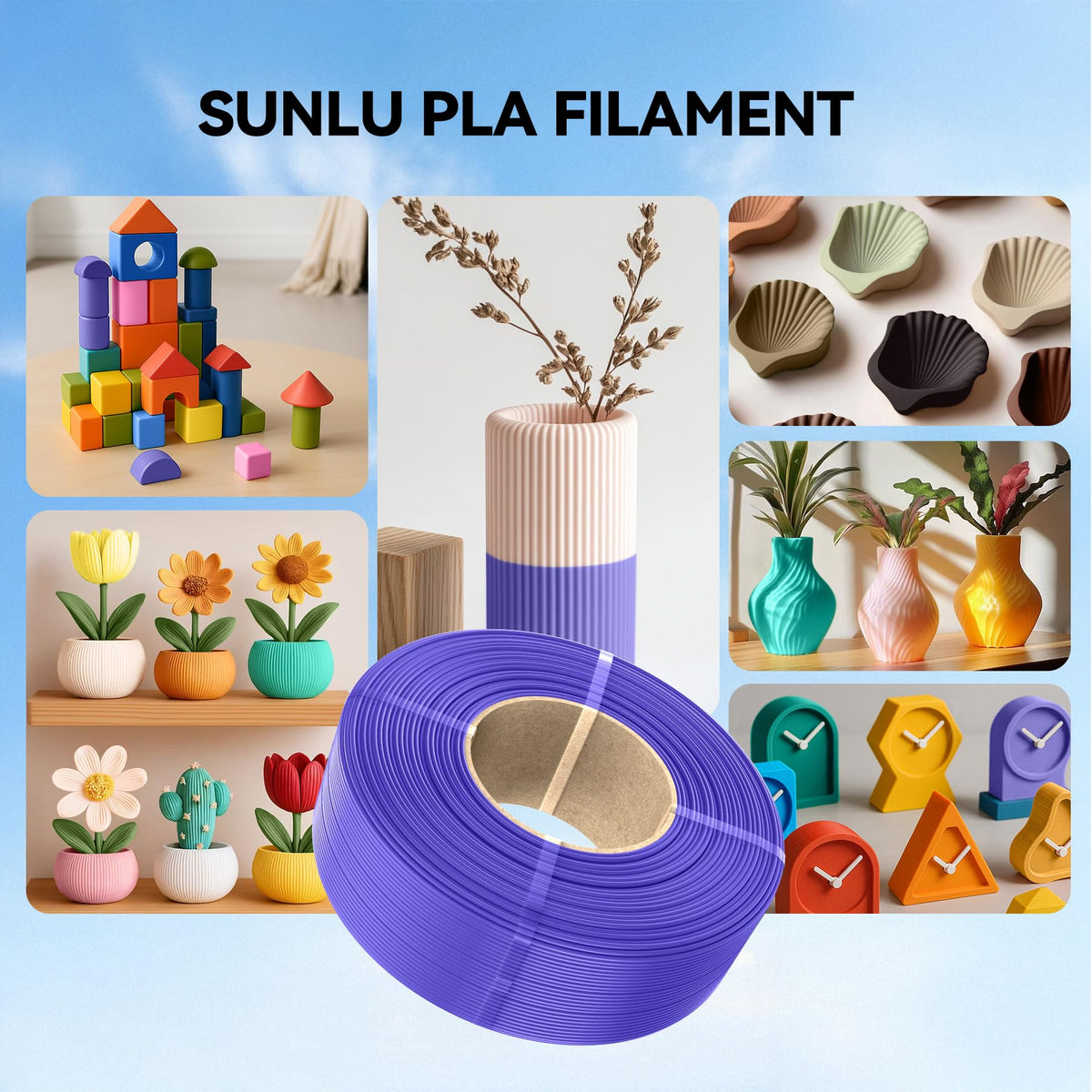SUNLU 3D Printer Filament PETG Filament Refill 1.75mm,Suitable for SUNLU Third-Generation Reusable spools,Dimensional Accuracy +/- 0.02 mm,1kg per Spool, Pack of 4,4 Black