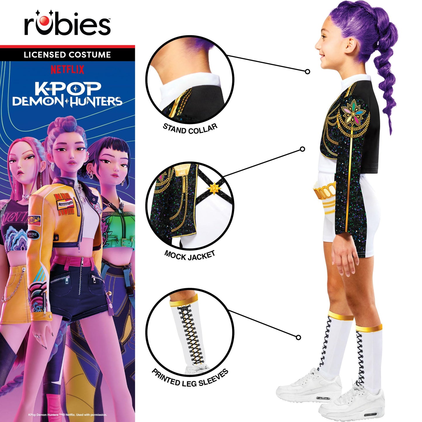 Rubies Official Netflix K-Pop Demon Hunters Deluxe Rumi Golden Child Costume, Kids Fancy Dress
