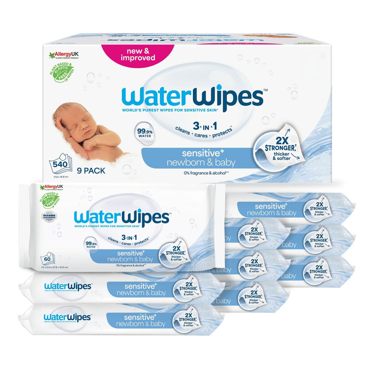 WaterWipes Sensitive+ Newborn & Baby Wipes, 99.9% Water, Unscented, 12 Pack