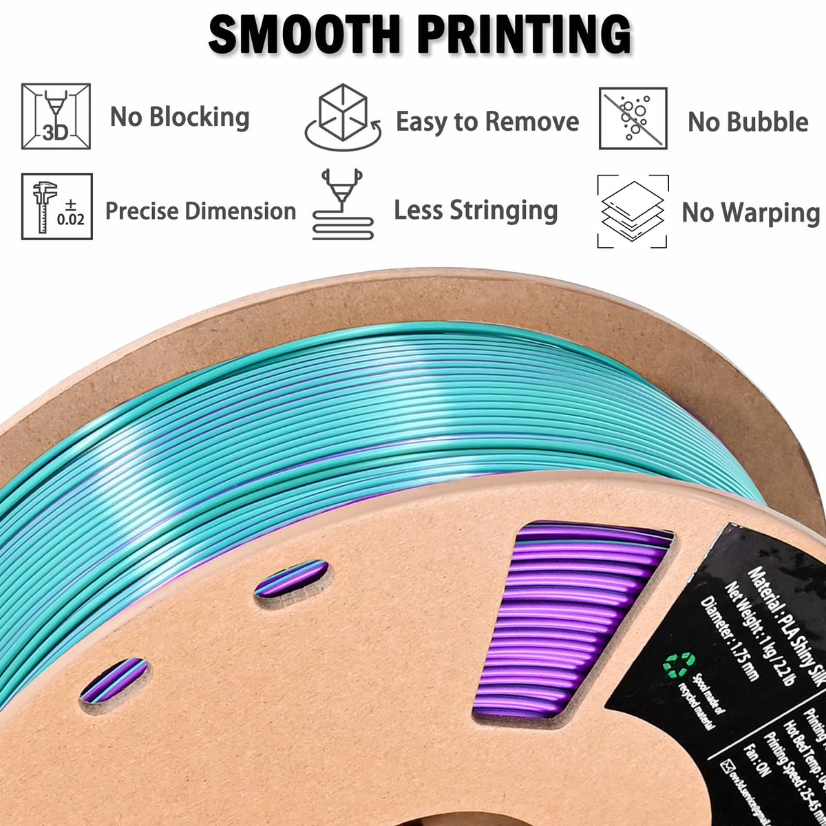 Silk Tri Colour PLA Filament 1.75mm 1kg, Multicolor 3D Printer Filament, Filament 3D Printing Materials for Most FDM 3D Printer, Silk PLA Red Yellow Blue, Rainbow PLA Filament 1.75mm ± 0.02