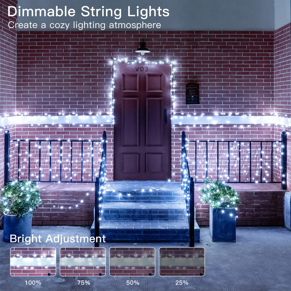 Ollny Smart Outdoor Fairy Lights, 20m 200 LEDs, RGB+W, App Control