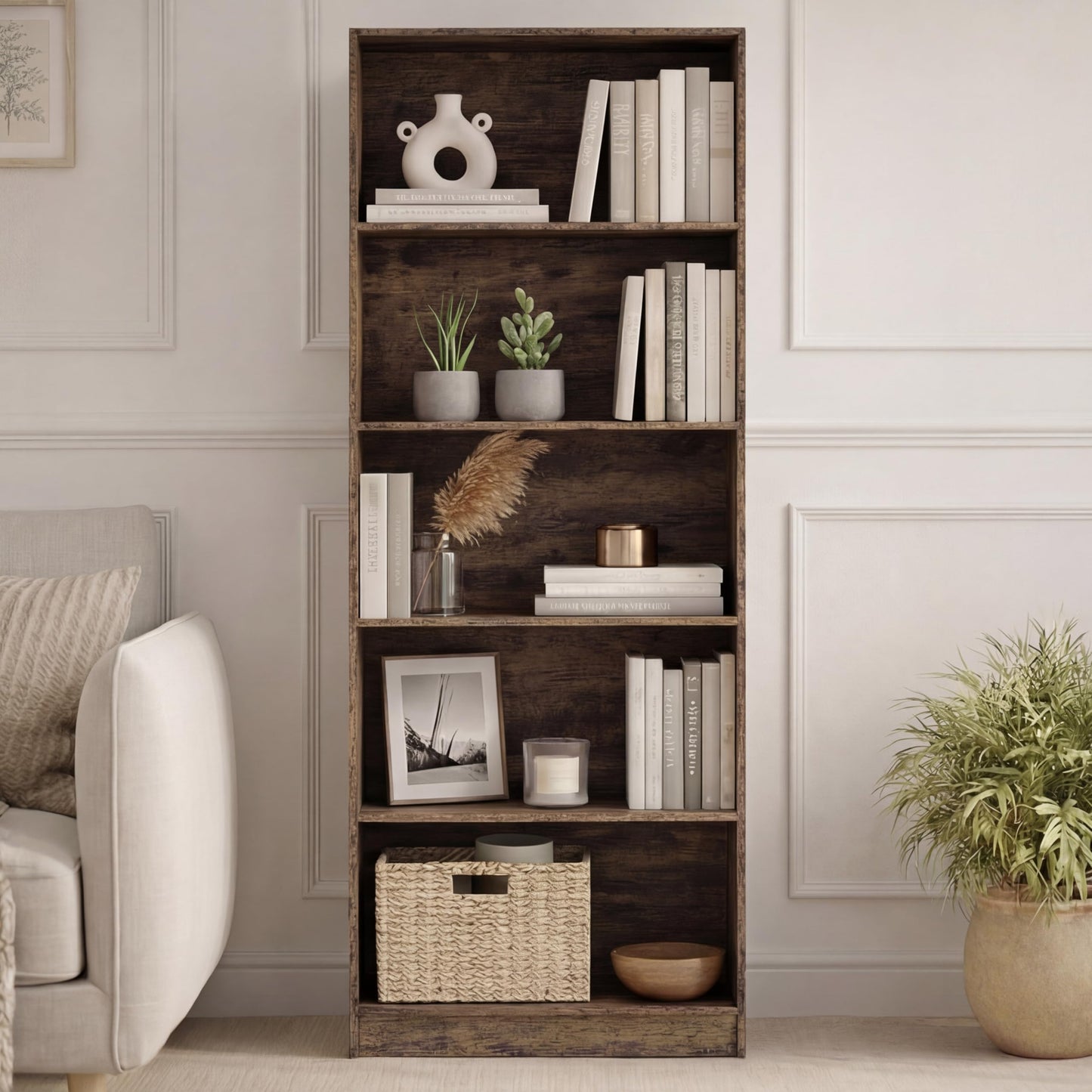 Vida Designs Cambridge 3 Tier Low Bookcase, White Wooden Shelving Display Storage Unit Office Living Room Furniture