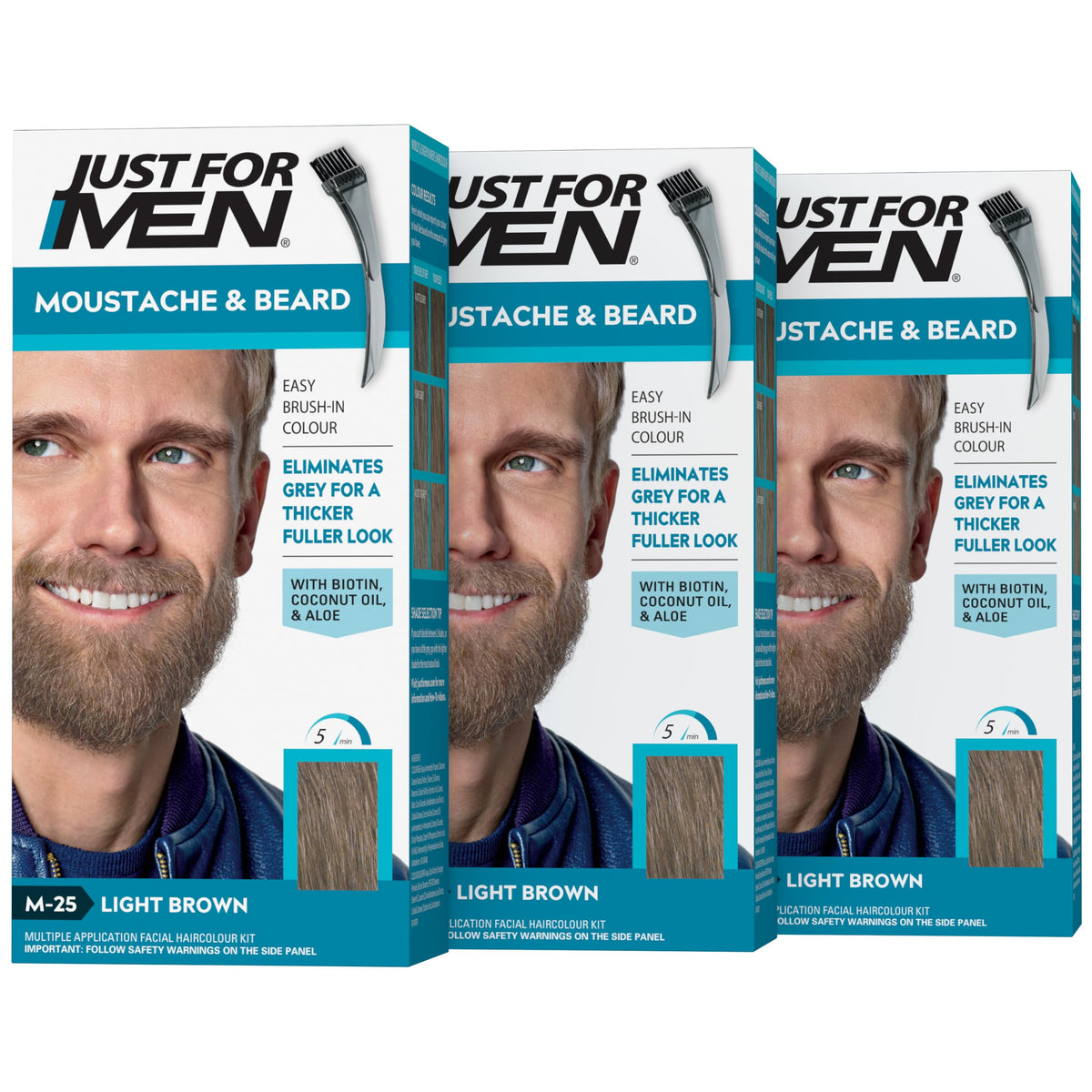 Just for men Moustache & Beard Dark Brown Dye, Eliminates Grey for a Thicker & Fuller Look M45