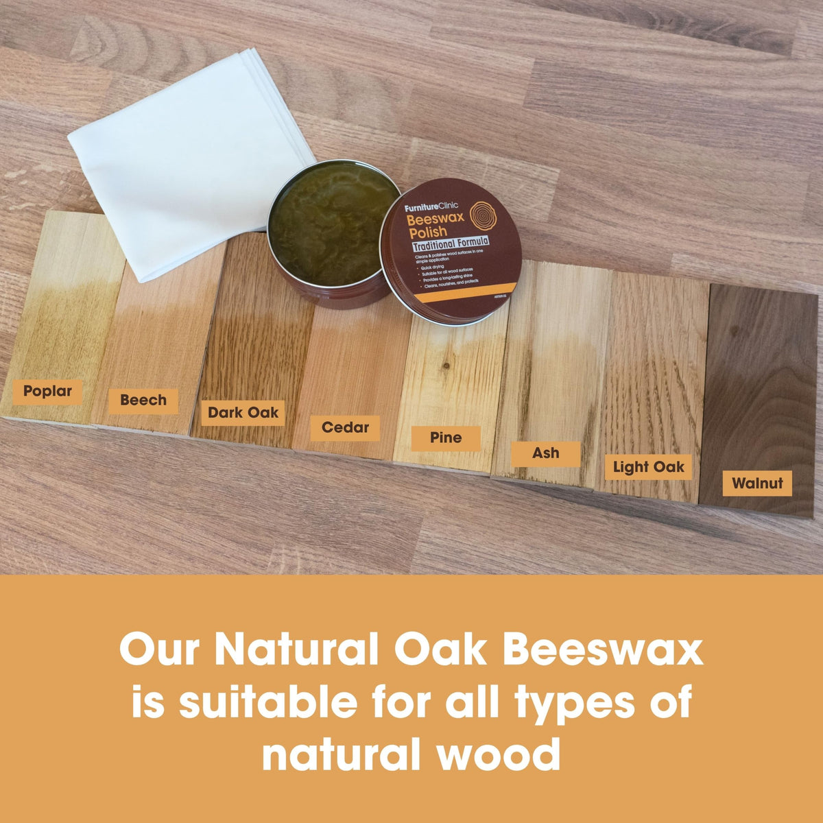 Furniture Clinic Clear Beeswax Polish for Wood & Furniture - 200ml - Natural Beeswax for All Types and Colours - Wooden Furniture Polish to Protect & Enhance Any Wooden Surface