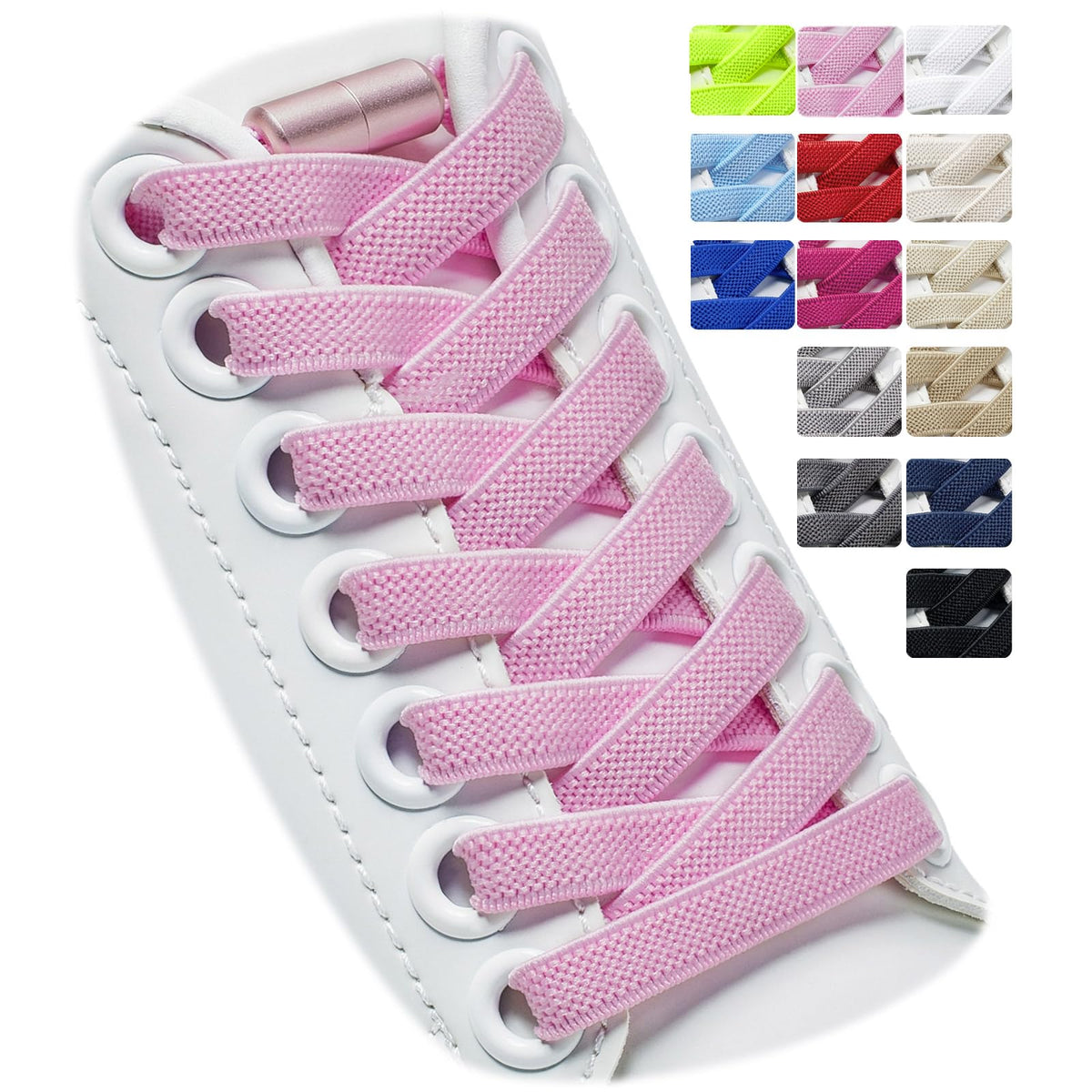 2 Pairs Elastic Shoe Laces for Trainers, 8mm Shoelace