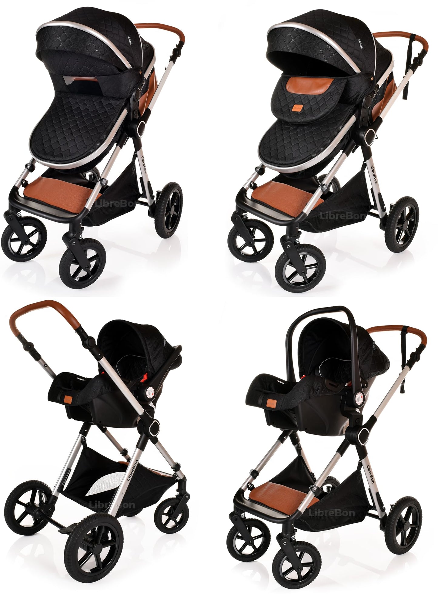 Baby Buggy Pram Pushchair Stroller 3 in 1 Child Lightweight Folding Stroller 3 in 1 Travel System Pram for Newborns & Toddlers from Birth Aluminum (Beige - Rose Gold Frame)