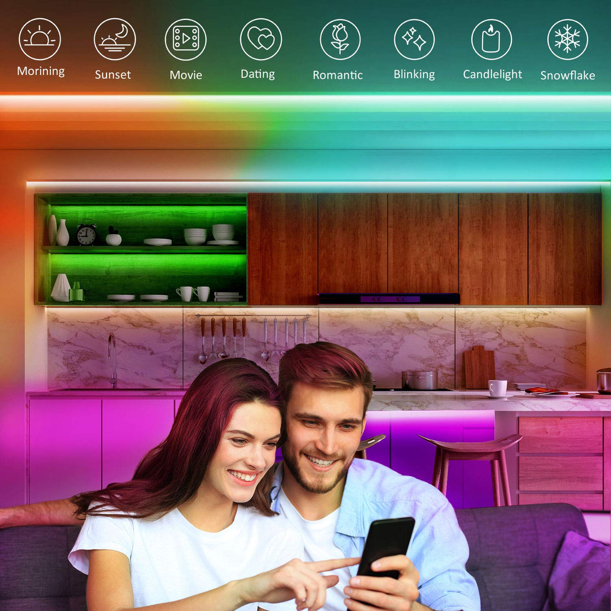 Mexllex LED Strip Lights 30m, Ultra-Long Lights Strip Music Sync Color Changing, Led Lights with App Control Remote, RGB Tape Light for Home Bedroom Party (2x15)