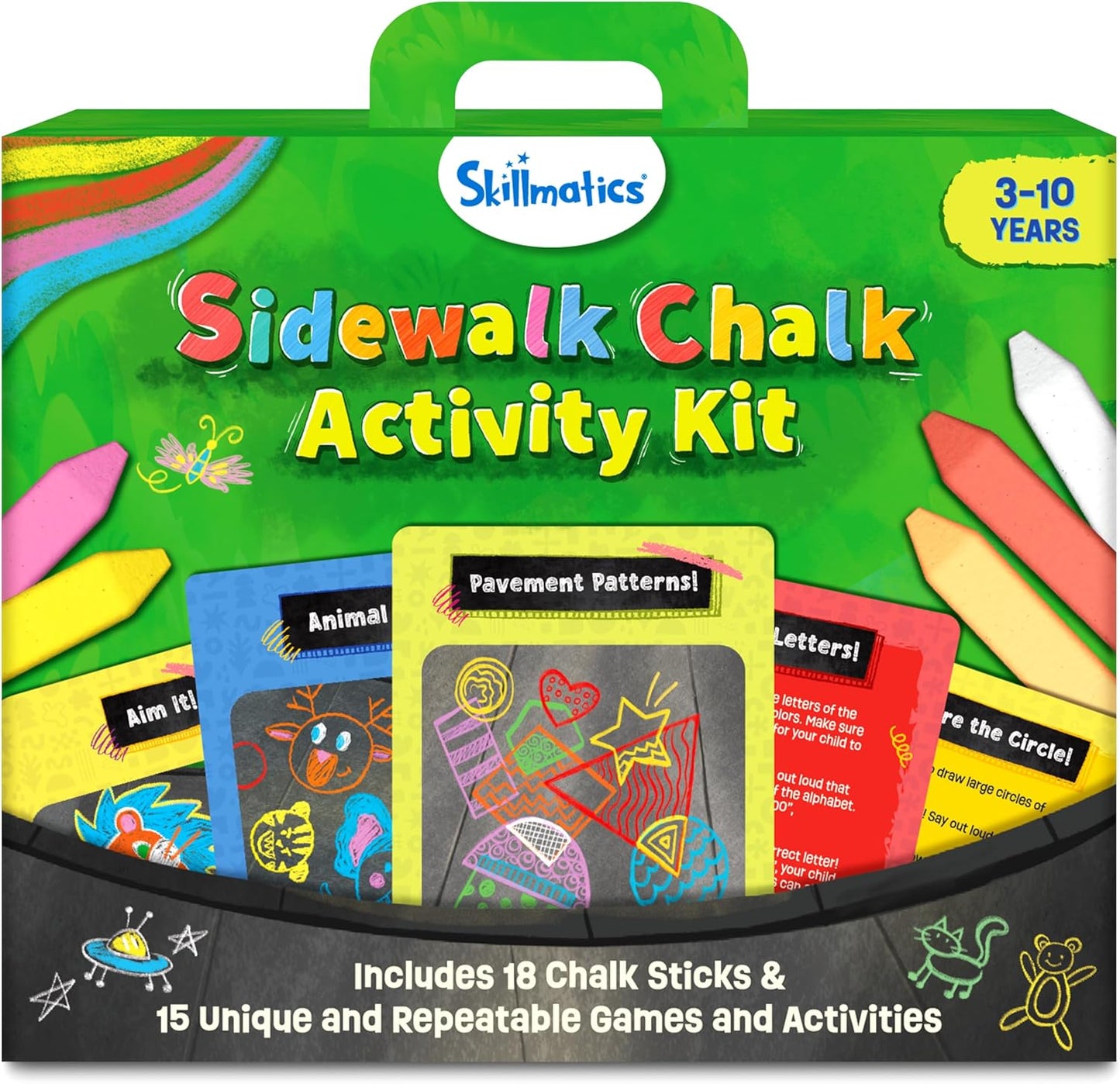 Skillmatics Sidewalk Chalk Activity Kit - Creative Outdoor Fun with 18 Washable Chalk Sticks, 15 Activities & Games for Kids, Gifts for Boys & Girls Ages 3, 4, 5, 6, 7, 8, 9, 10